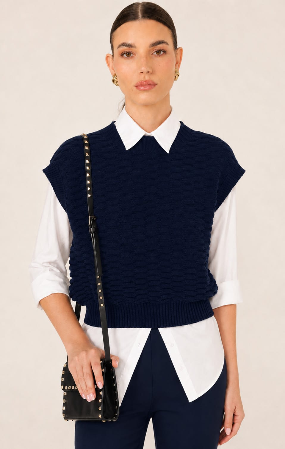 BUBBLE KNIT TOP IN NAVY