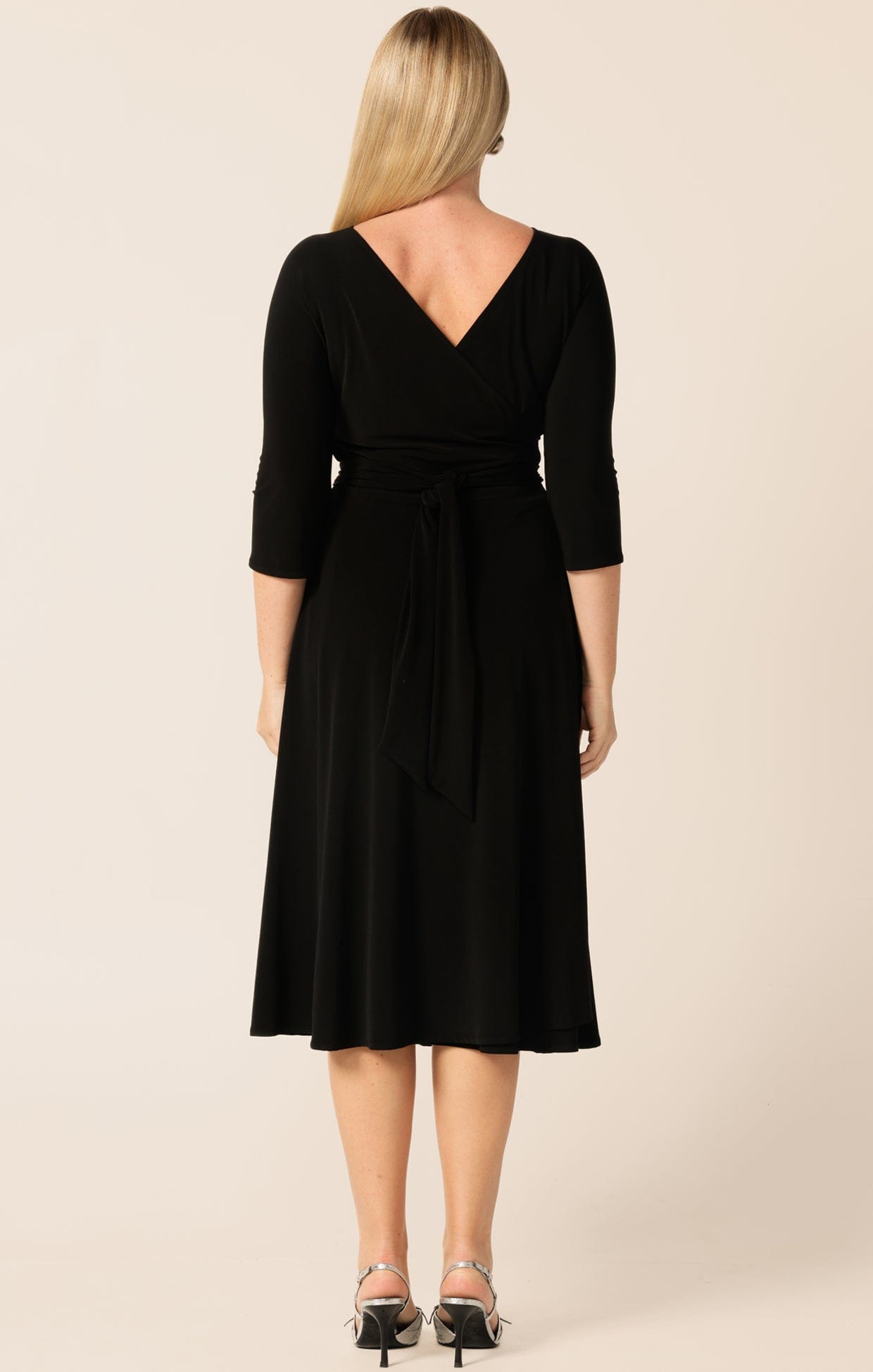 Dresses 3/4 SLEEVE REVERSE WRAP MIDI DRESS IN BLACK