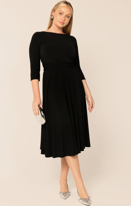 Dresses 3/4 SLEEVE REVERSE WRAP MIDI DRESS IN BLACK