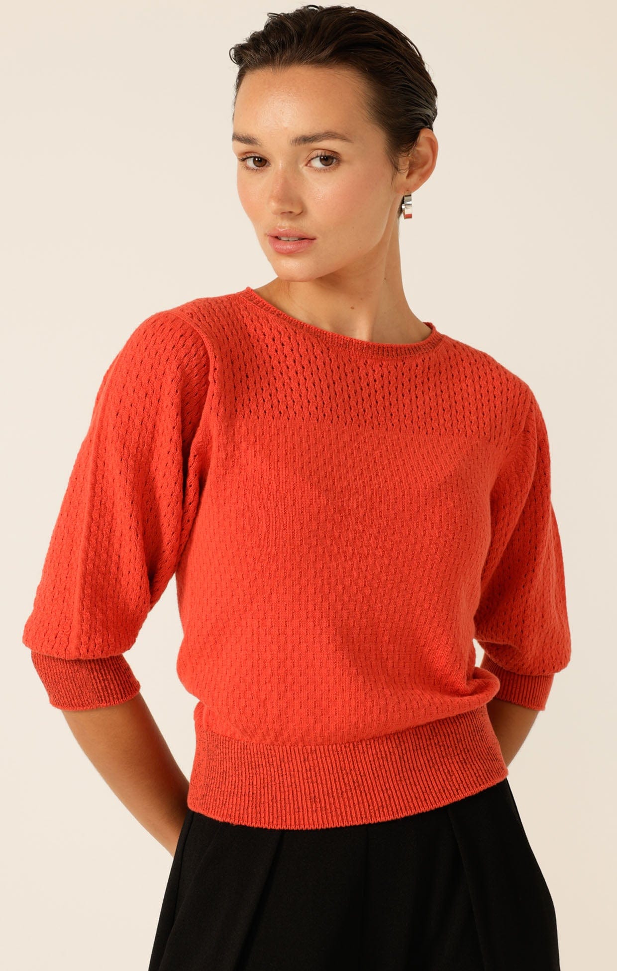 Knitwear 3/4 SLEEVE RIPPLE KNIT TOP IN BURNT ORANGE