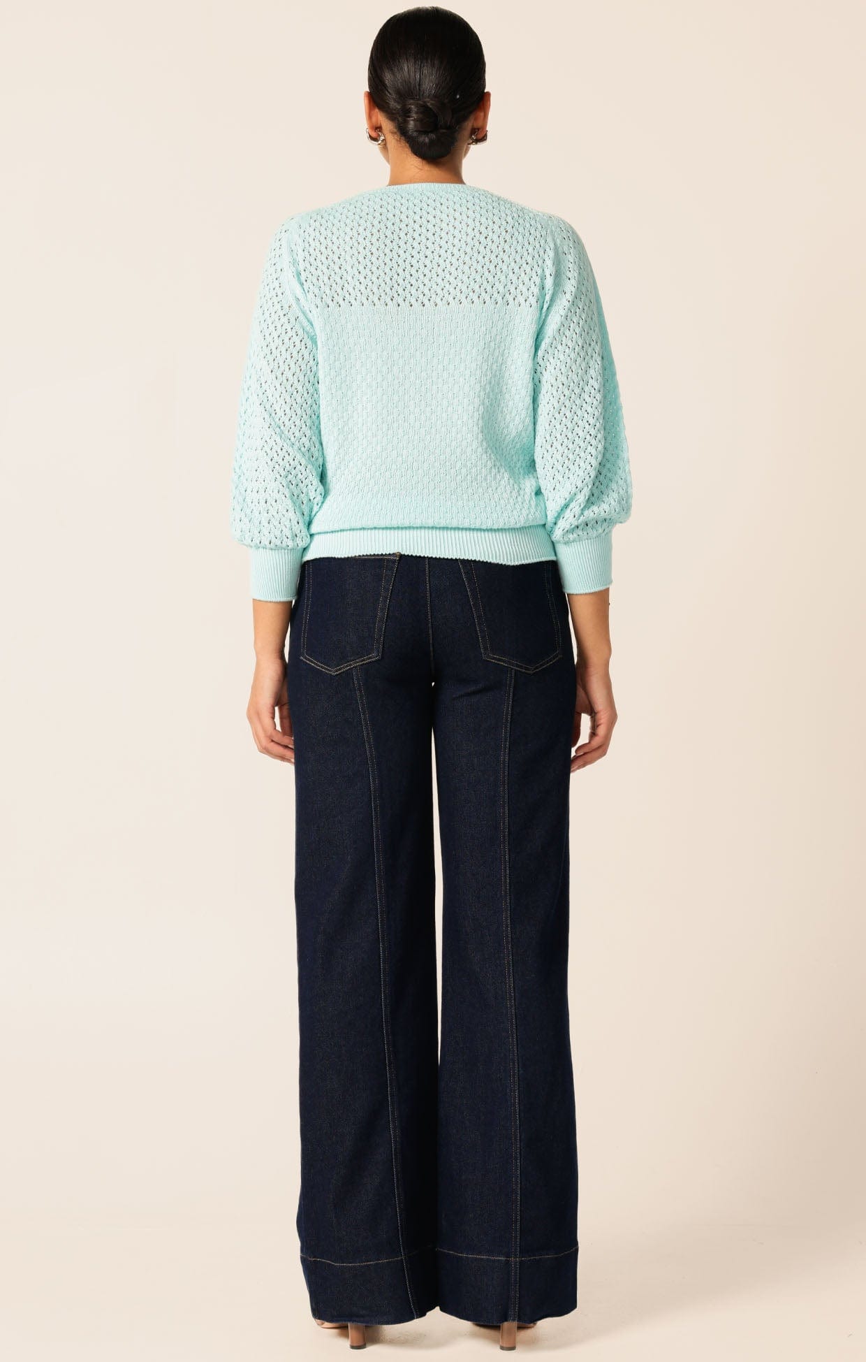 Knitwear 3/4 SLEEVE RIPPLE KNIT TOP IN SKY BLUE