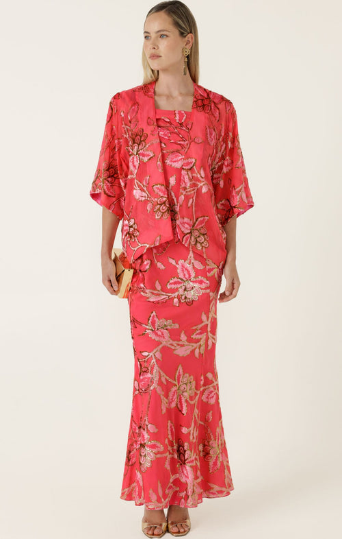 BLOSSOM KIMONO IN WATERMELON GOLD