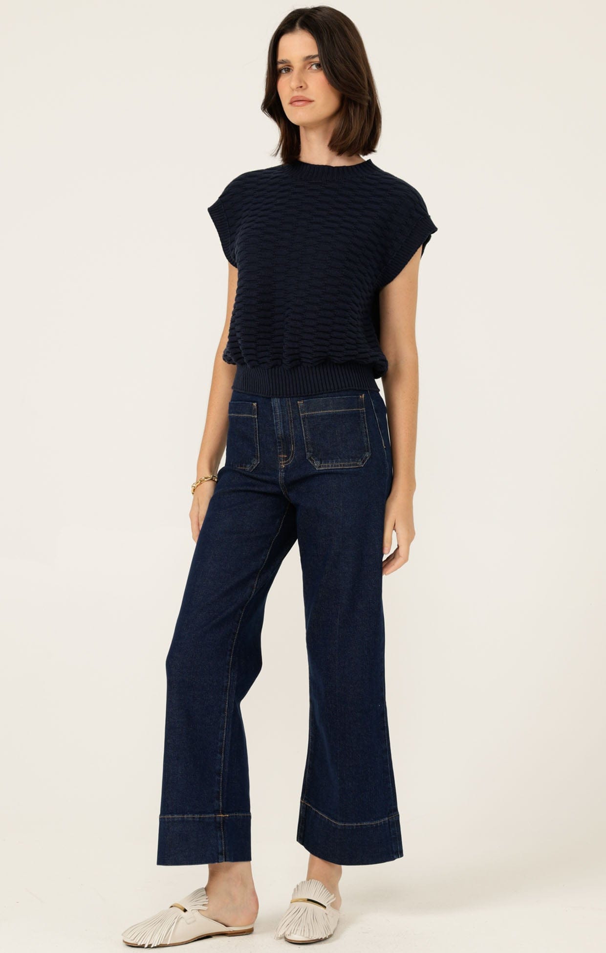 Knitwear BUBBLE KNIT TOP IN NAVY