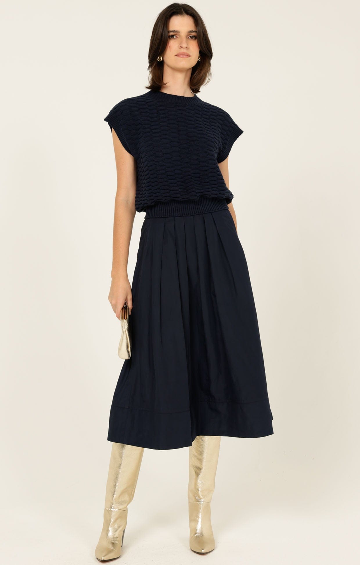 Skirts Multi Occasion PLEATED A-LINE SKIRT IN NAVY