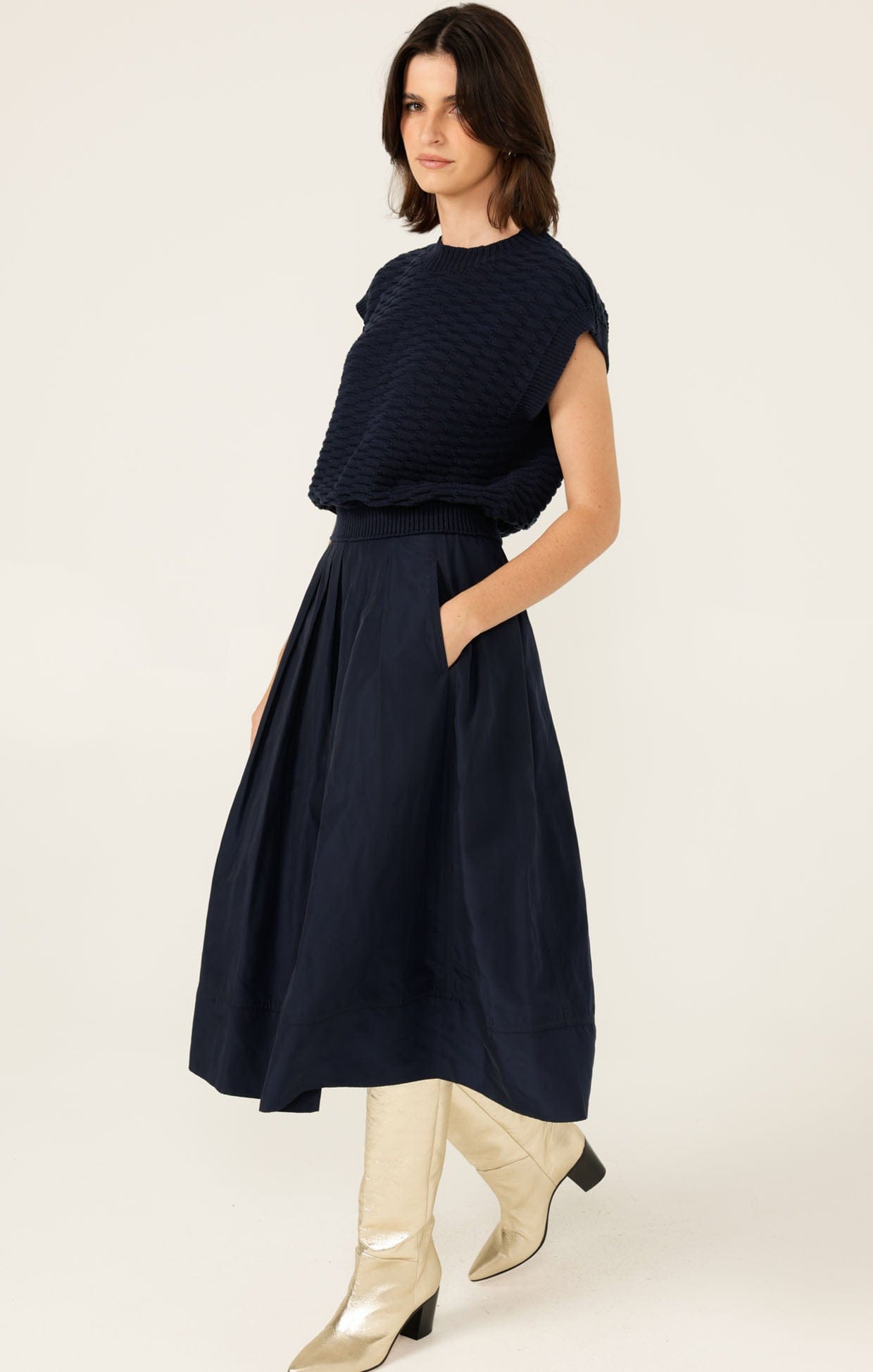 Skirts Multi Occasion PLEATED A-LINE SKIRT IN NAVY