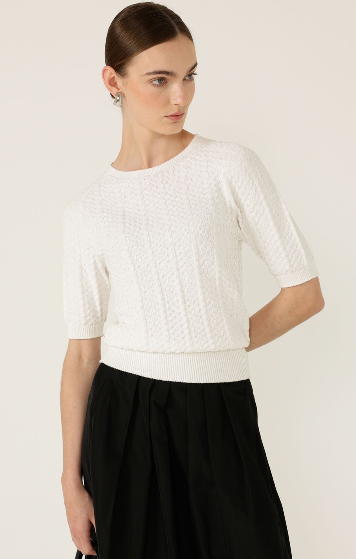 Knitwear SHORT SLEEVE CHEVRON KNIT TOP IN IVORY