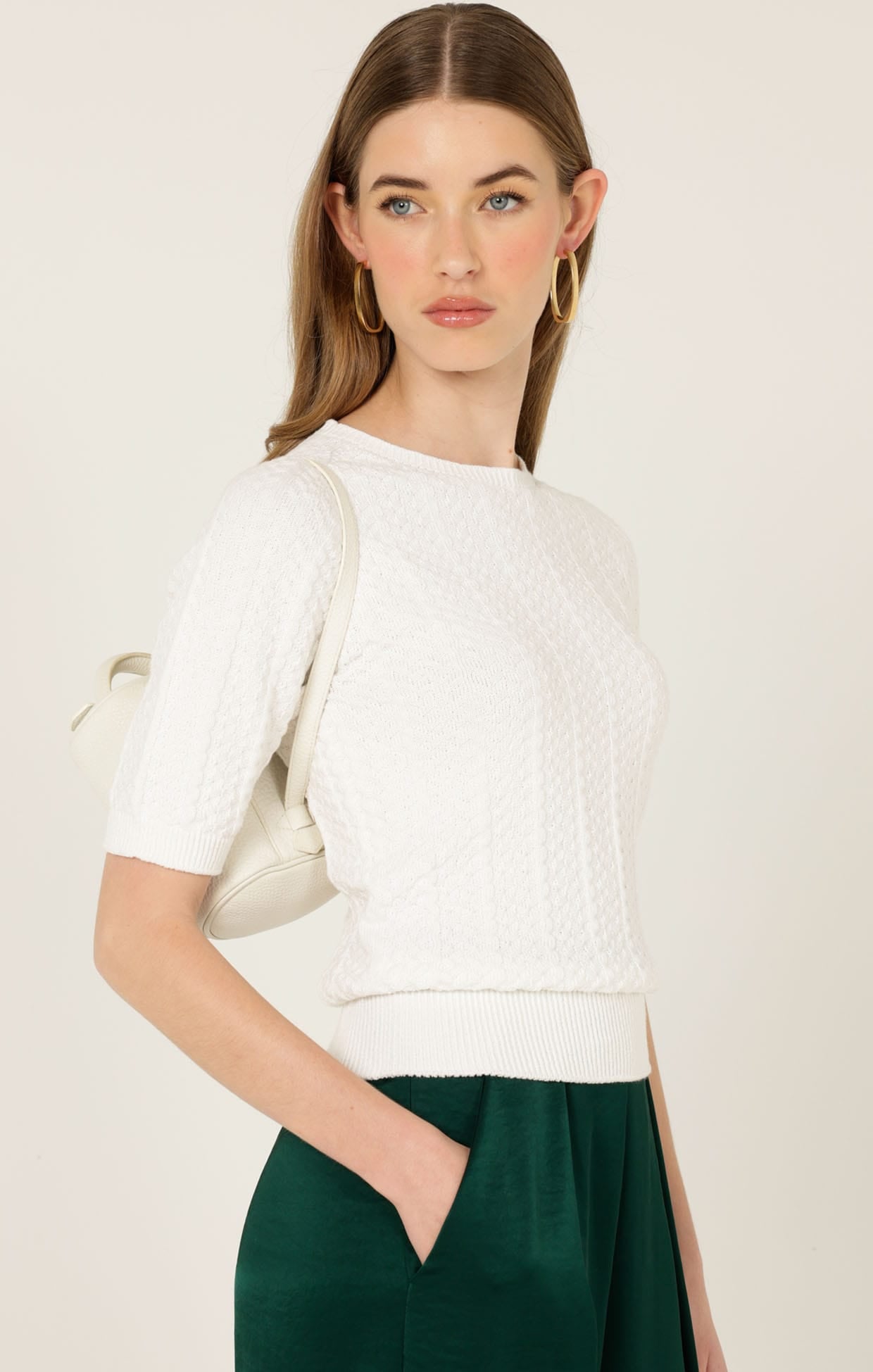 Knitwear SHORT SLEEVE CHEVRON KNIT TOP IN IVORY
