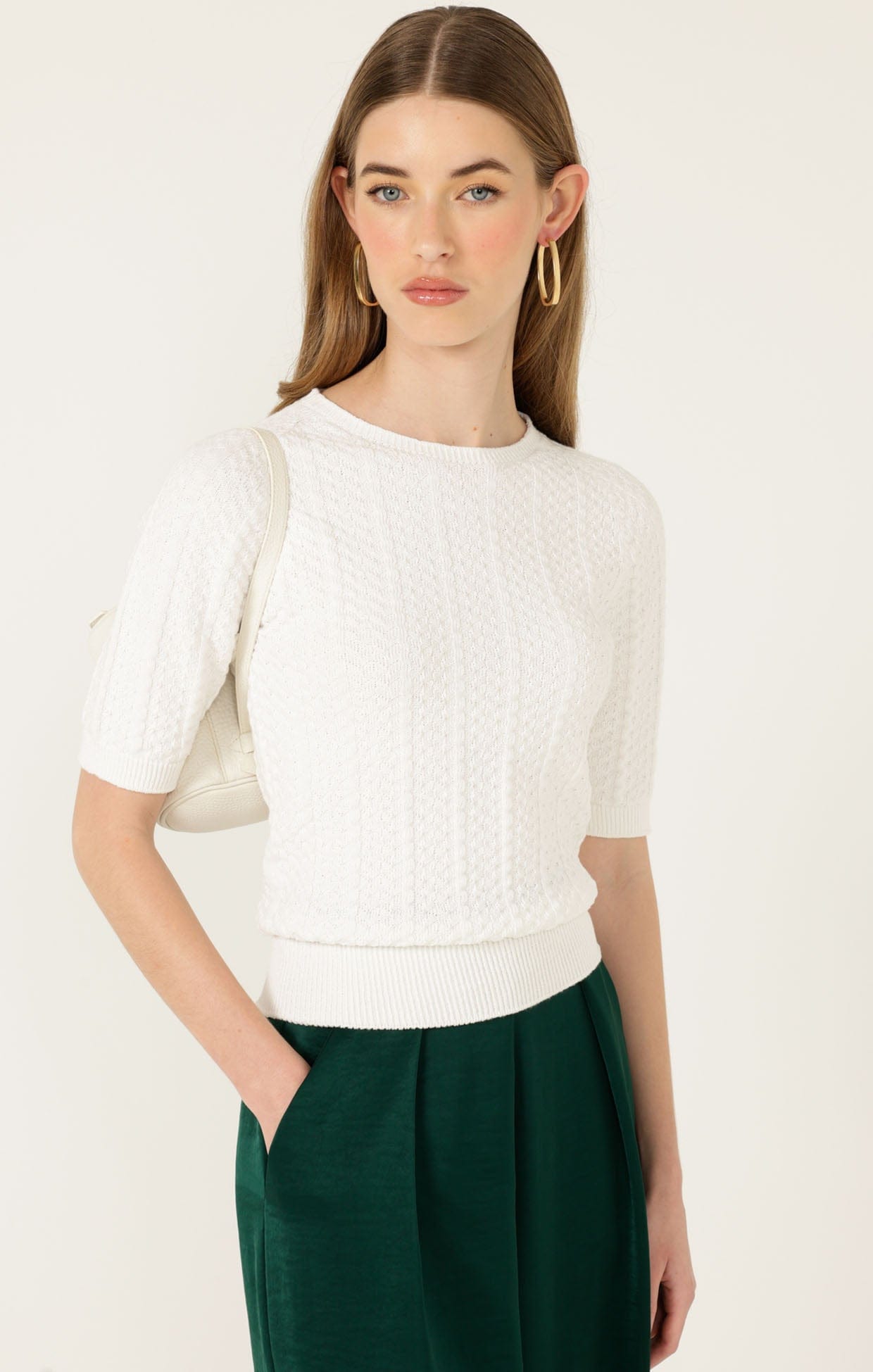 Knitwear SHORT SLEEVE CHEVRON KNIT TOP IN IVORY