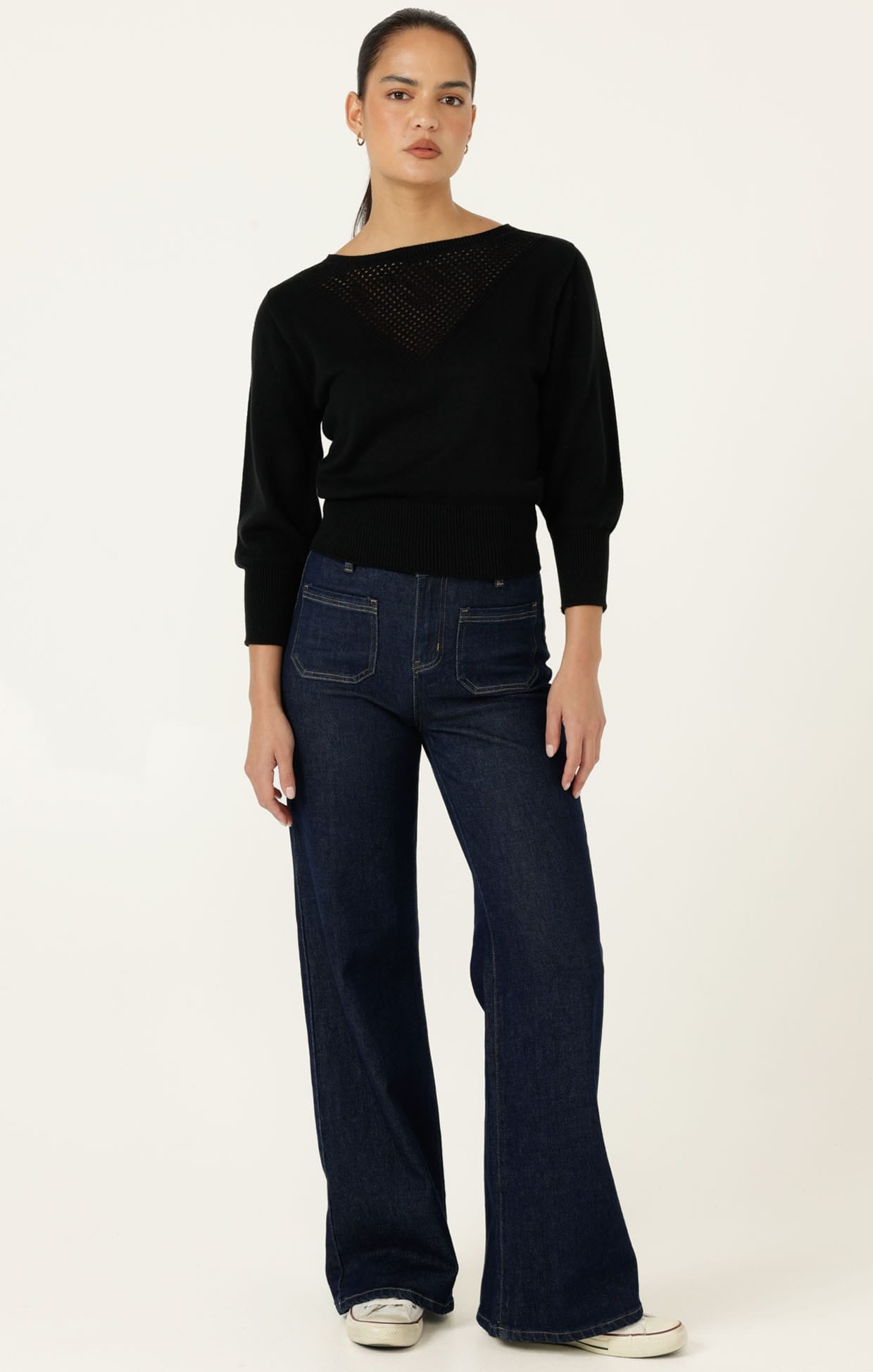 Knitwear CHLOE 3/4 SLEEVE KNIT TOP IN BLACK