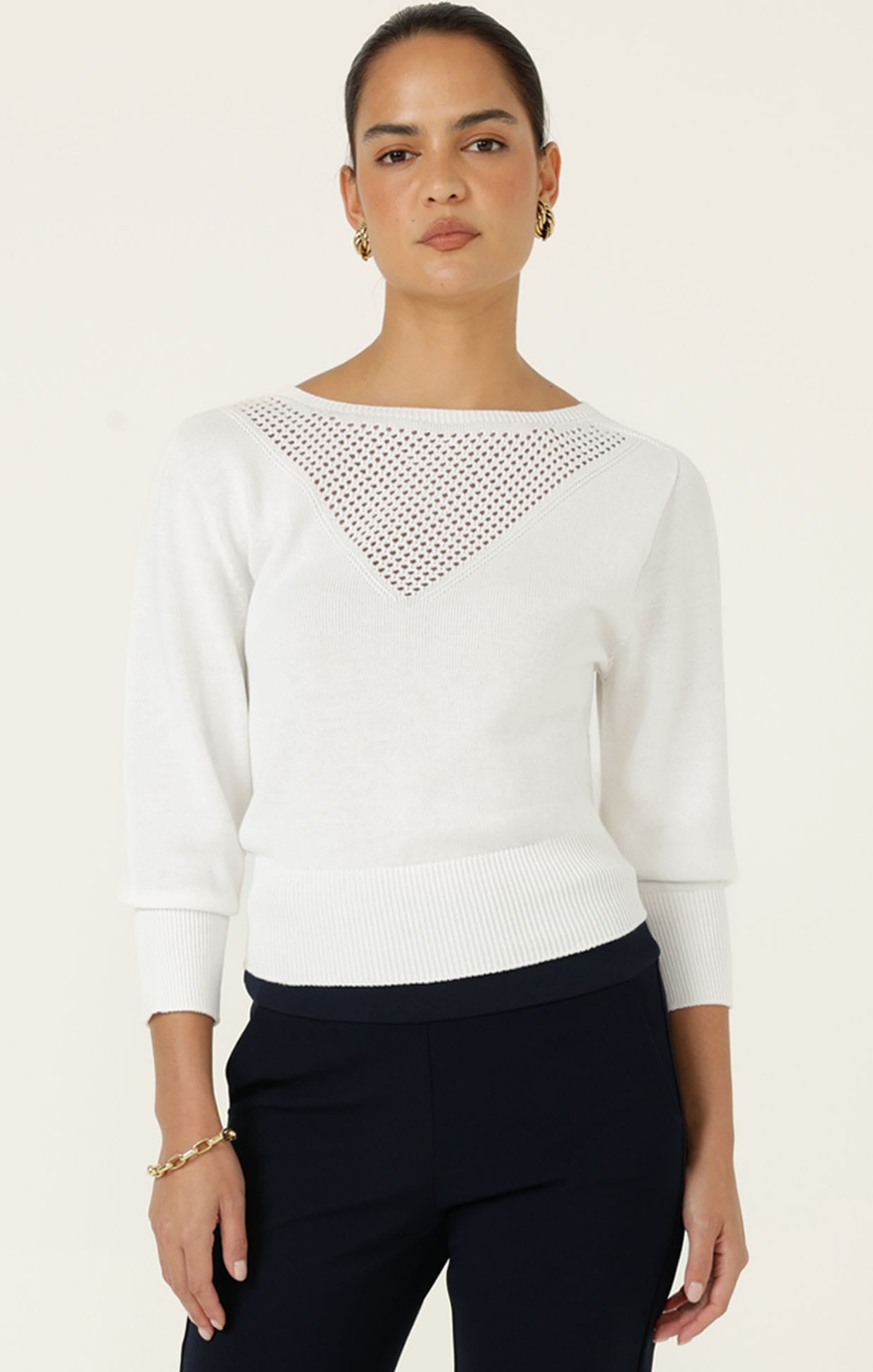 Knitwear CHLOE 3/4 SLEEVE KNIT TOP IN WHITE