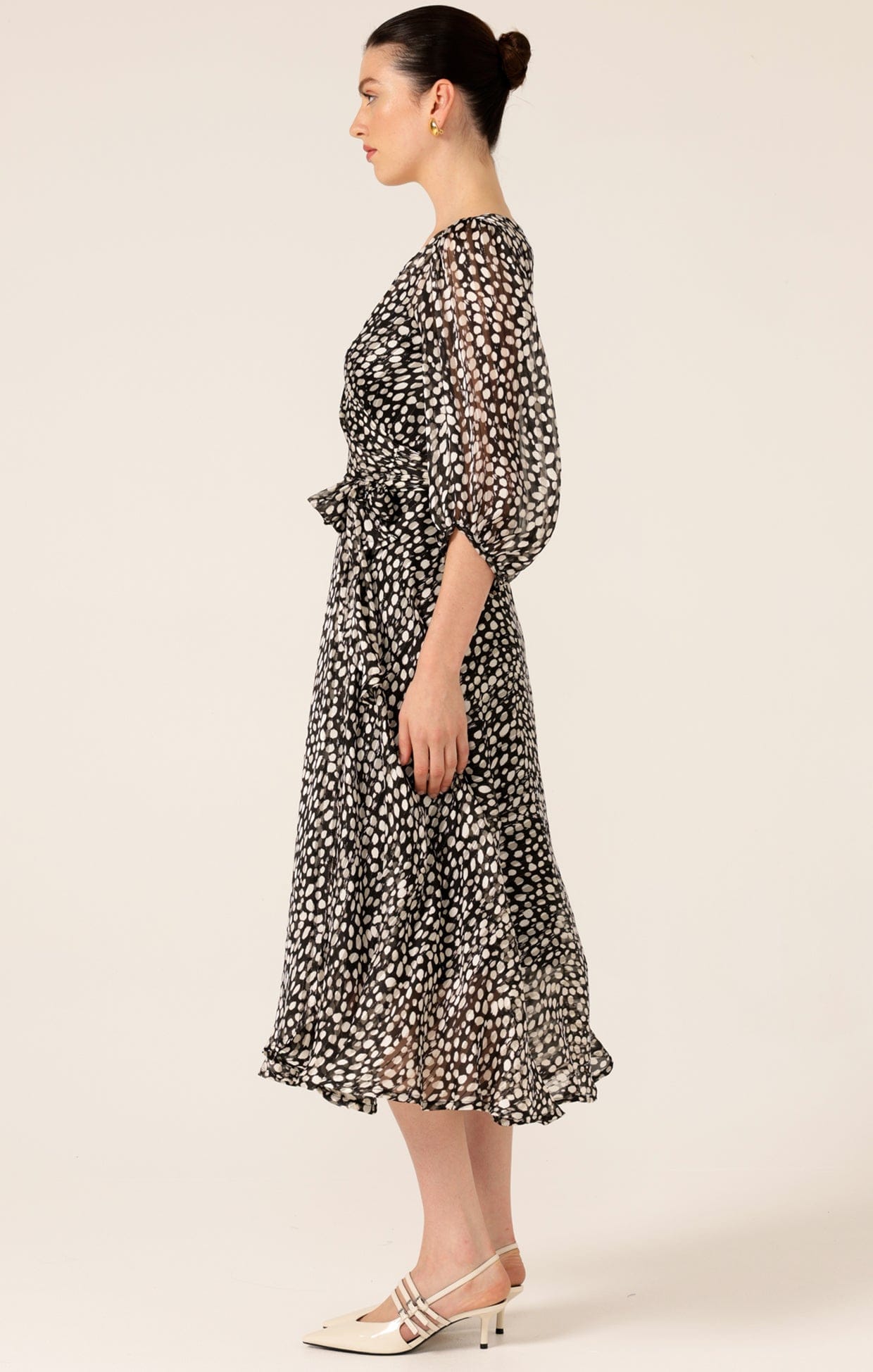 Dresses CLOUDLAND WRAP DRESS IN BLACK WHITE SPOT