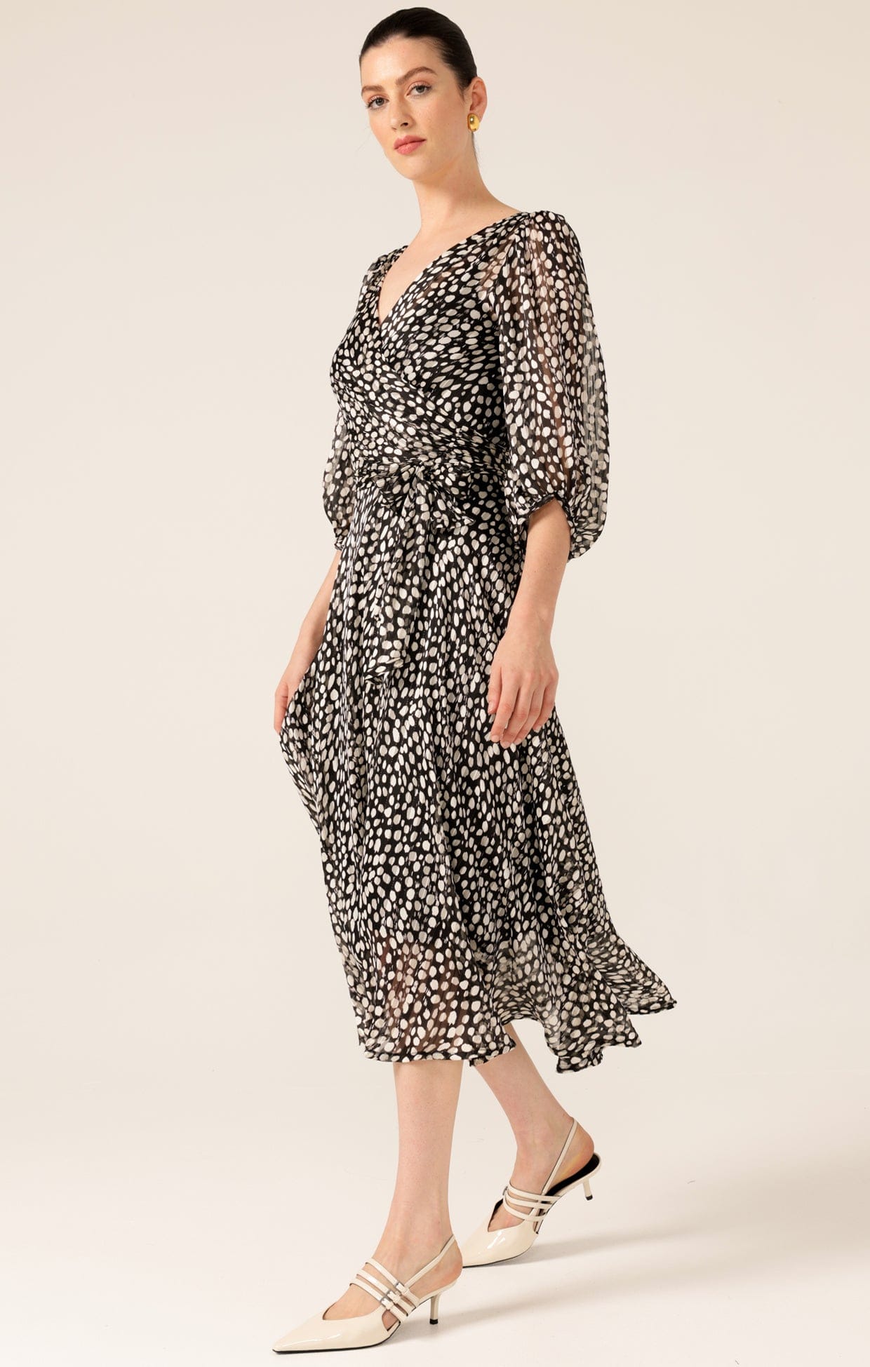 Dresses CLOUDLAND WRAP DRESS IN BLACK WHITE SPOT