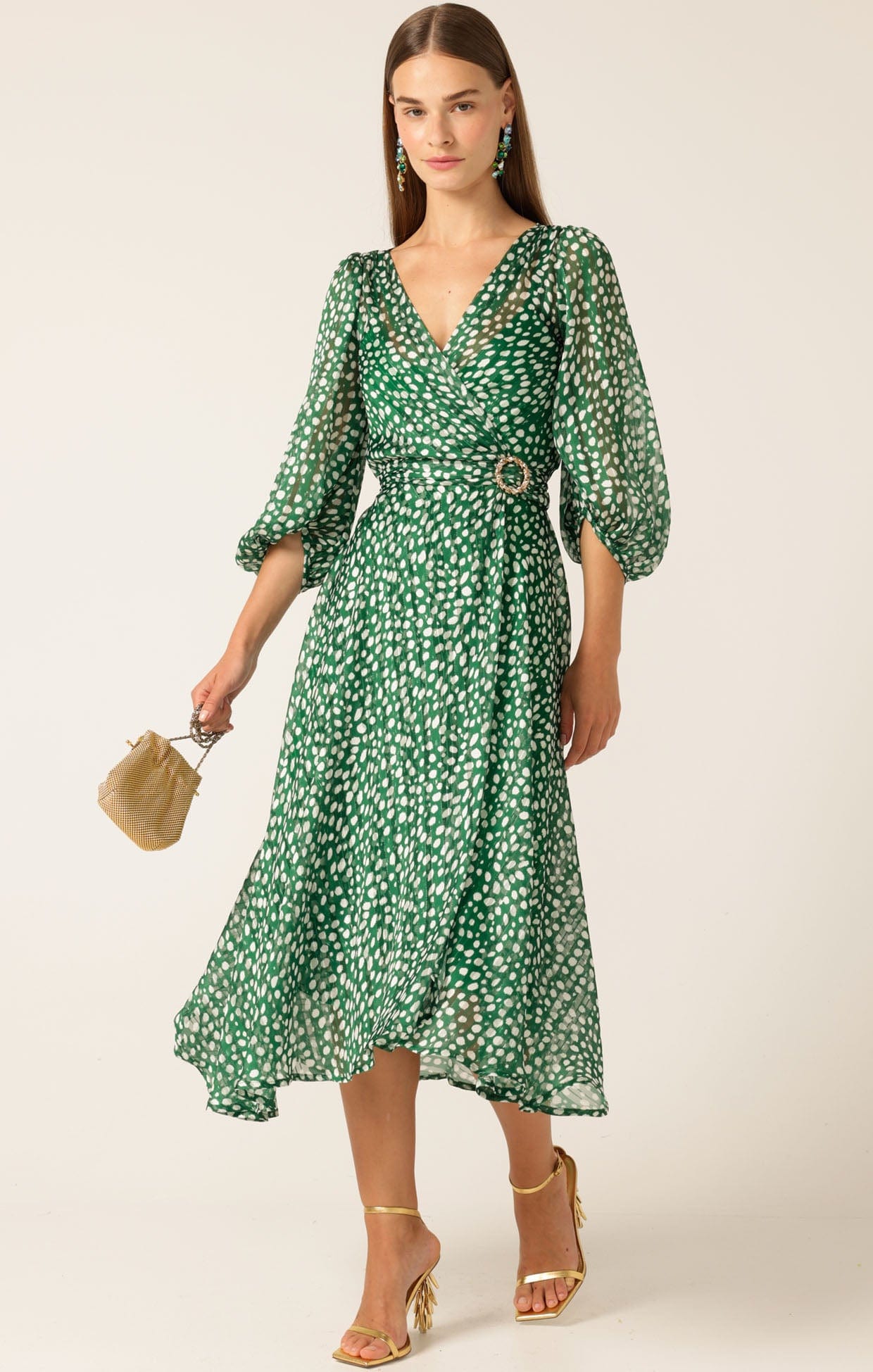 Dresses Multi Occasion CLOUDLAND WRAP DRESS GREEN WHITE SPOT