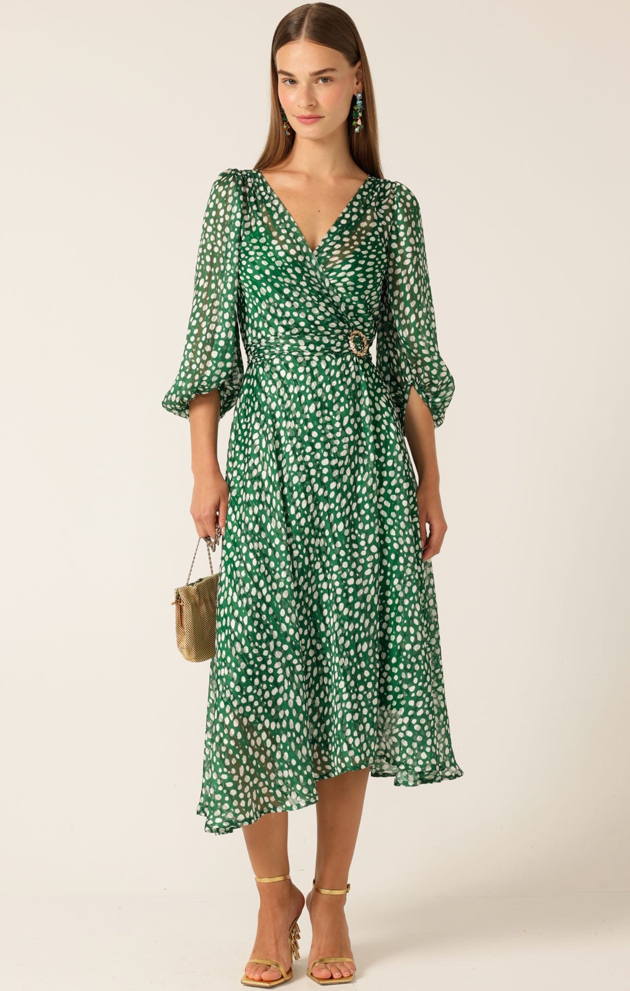 Dresses Multi Occasion CLOUDLAND WRAP DRESS GREEN WHITE SPOT