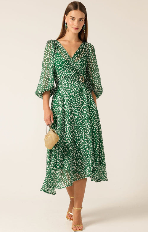 Dresses Multi Occasion CLOUDLAND WRAP DRESS GREEN WHITE SPOT