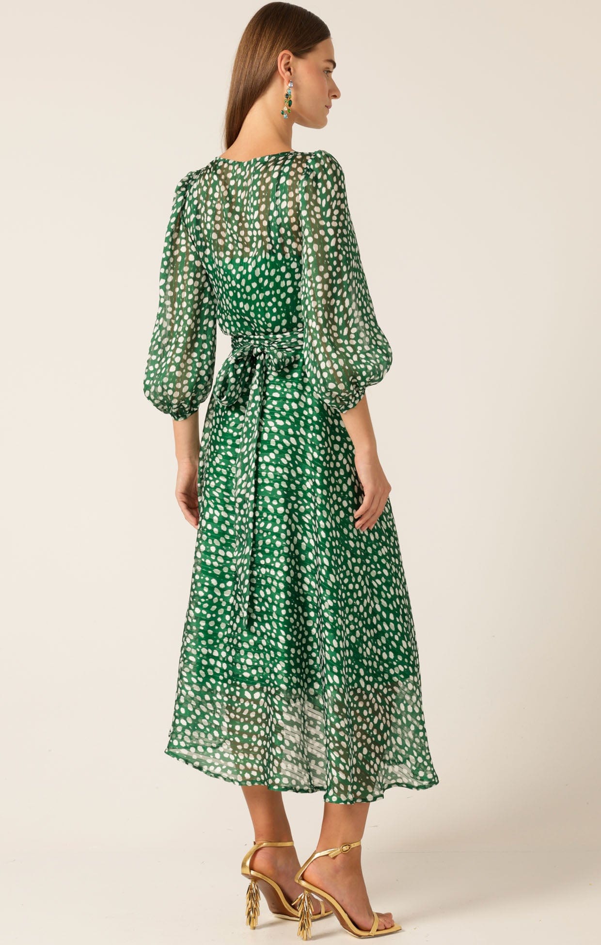 Dresses Multi Occasion CLOUDLAND WRAP DRESS GREEN WHITE SPOT
