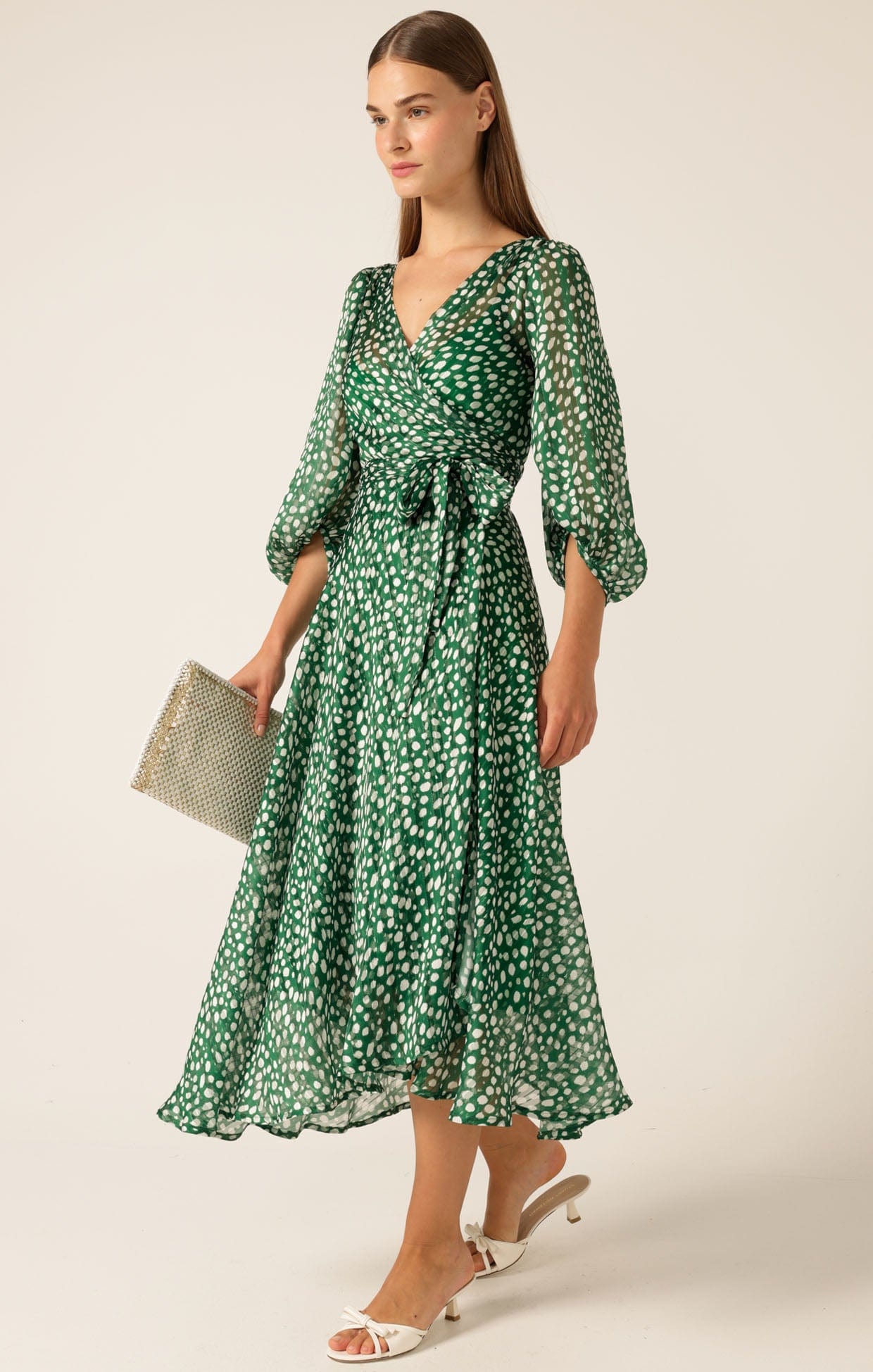 Dresses Multi Occasion CLOUDLAND WRAP DRESS GREEN WHITE SPOT