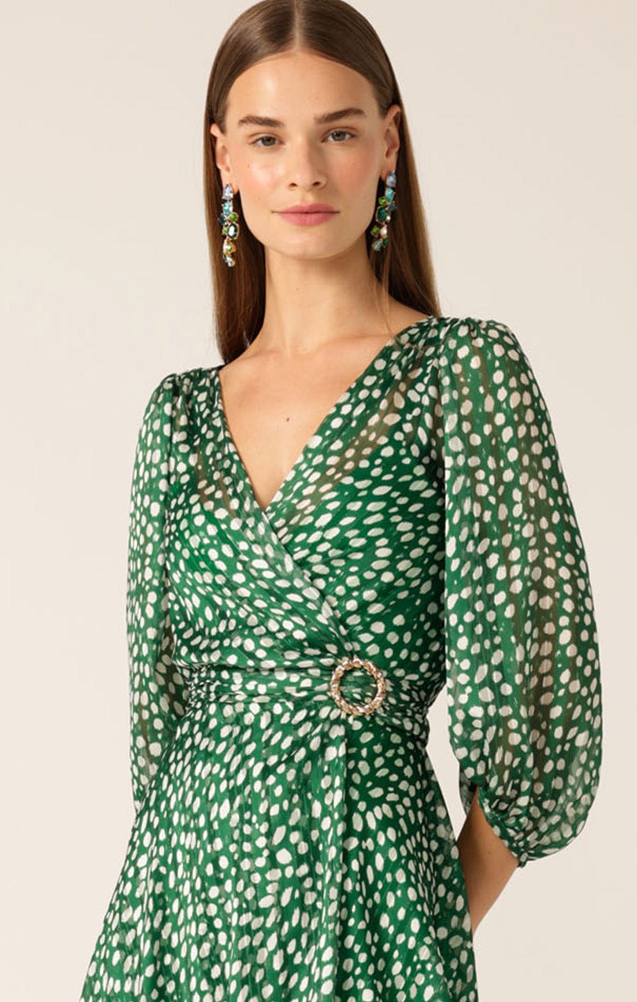 Dresses Multi Occasion CLOUDLAND WRAP DRESS GREEN WHITE SPOT