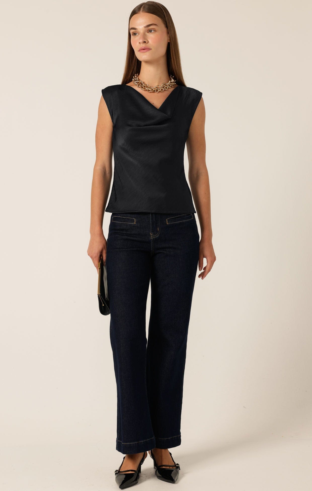 Tops Multi Occasion LUXE COWL BIAS TOP IN BLACK