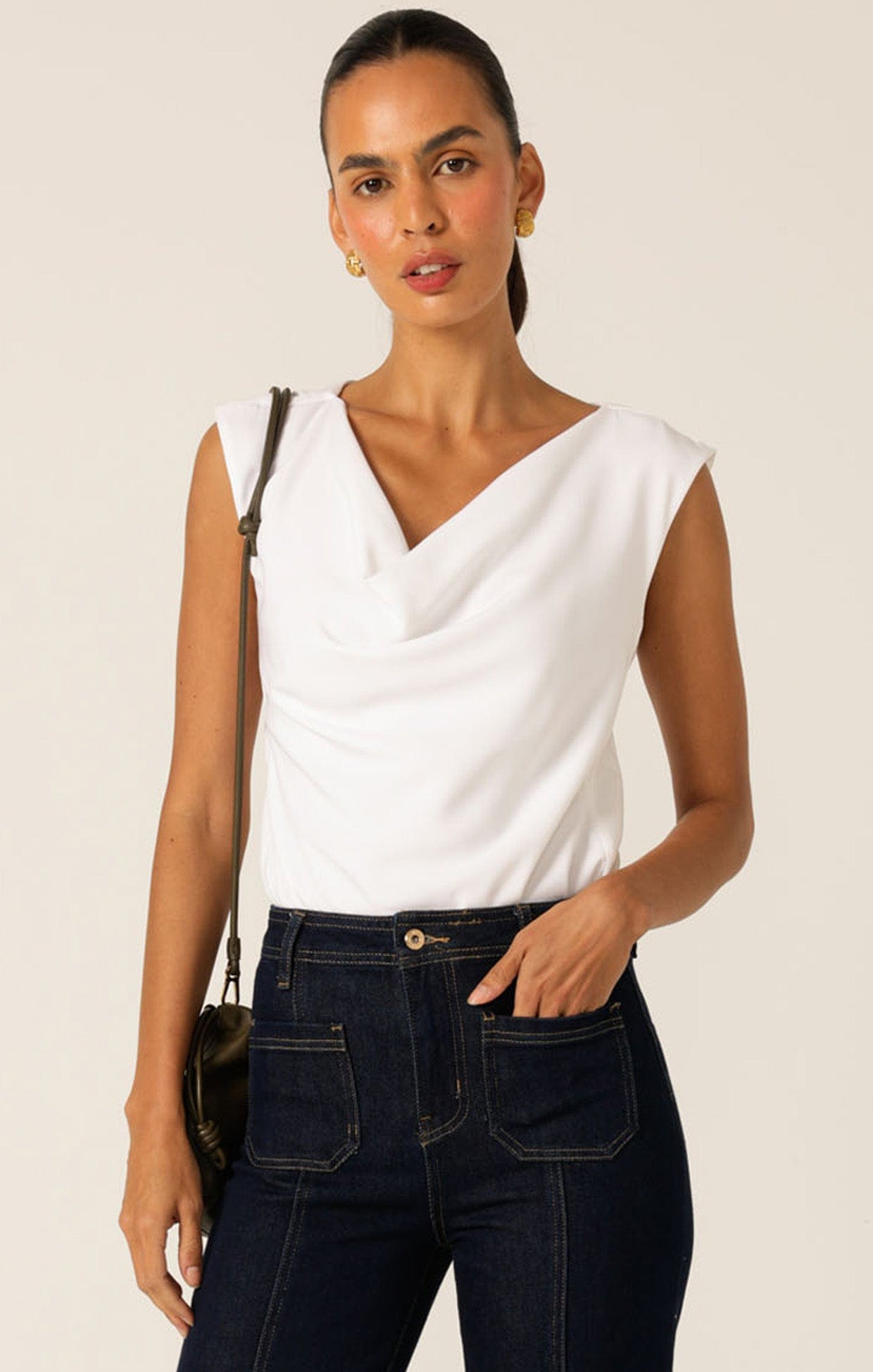 Tops COWL BIAS TOP IN WHITE
