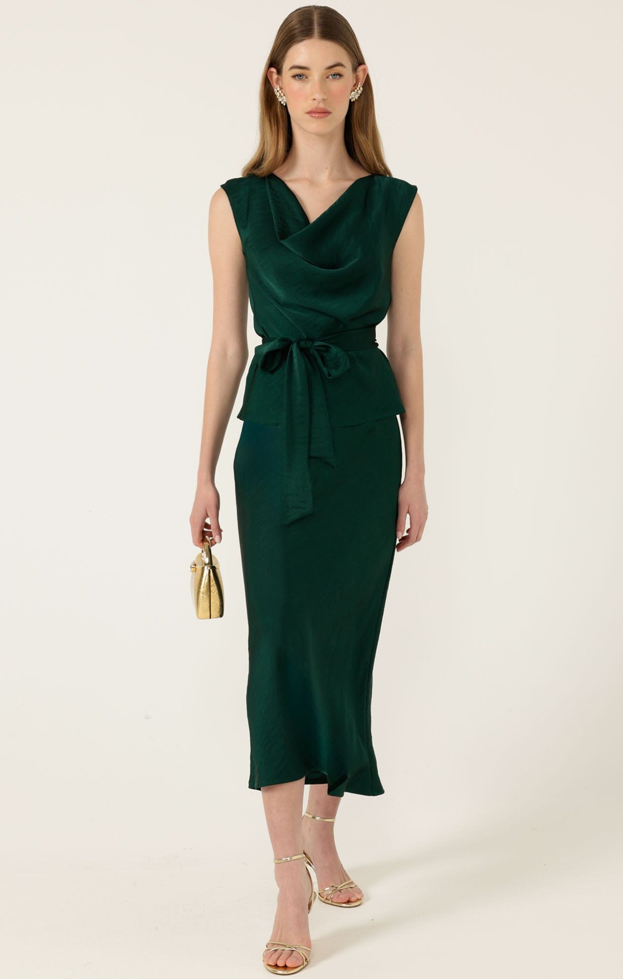 Tops Multi Occasion COWL BIAS TOP IN EMERALD