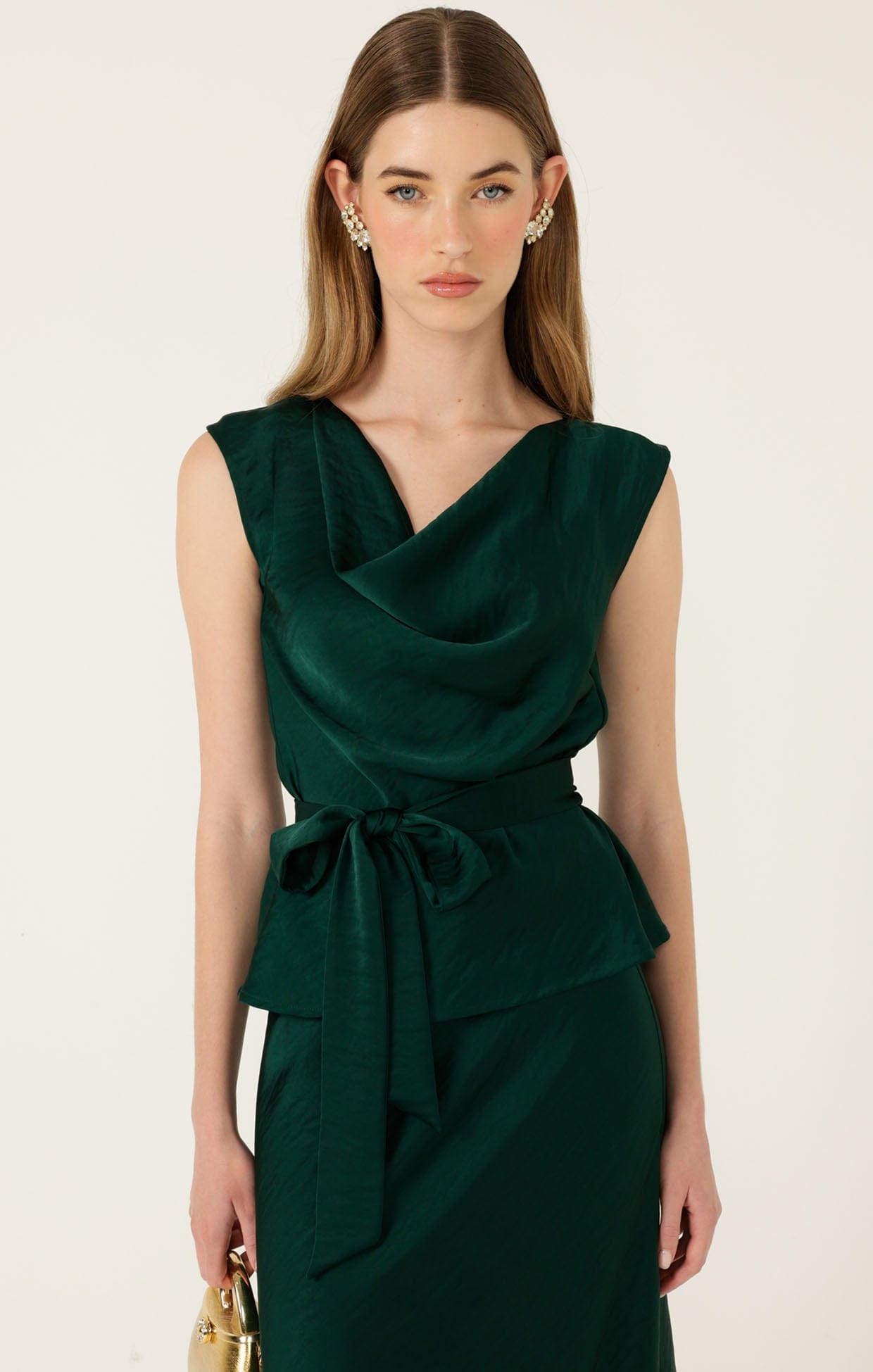 Tops Multi Occasion LUXE COWL BIAS TOP IN EMERALD