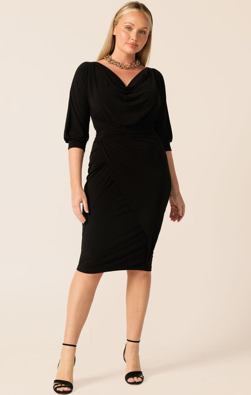 Dresses Multi Occasion COWL TIE DRAPE DRESS IN BLACK