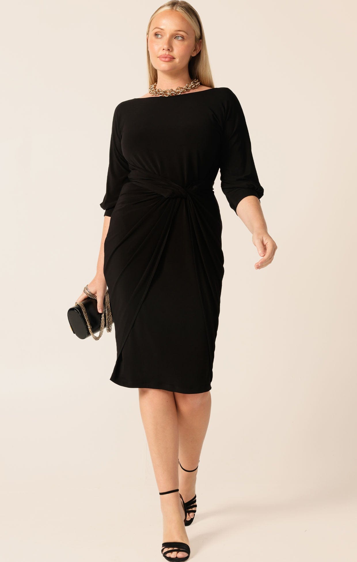 Dresses Multi Occasion COWL TIE DRAPE DRESS IN BLACK