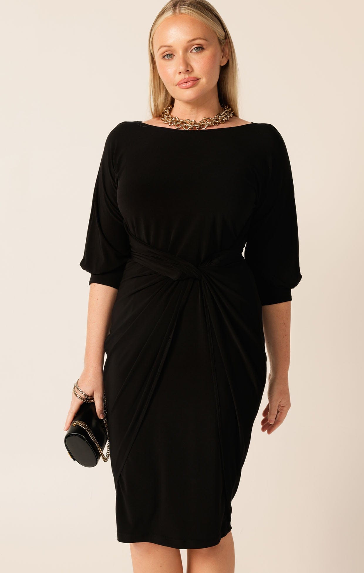 Dresses Multi Occasion COWL TIE DRAPE DRESS IN BLACK