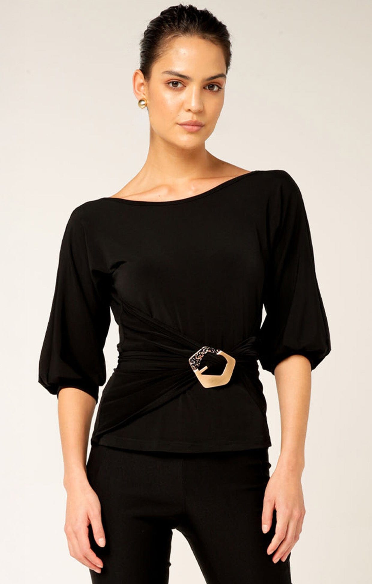 Tops Multi Occasion COWL TIE DRAPE TOP IN BLACK