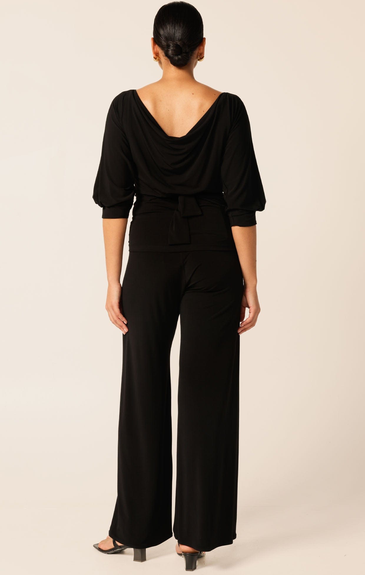 Tops Multi Occasion COWL TIE DRAPE TOP IN BLACK