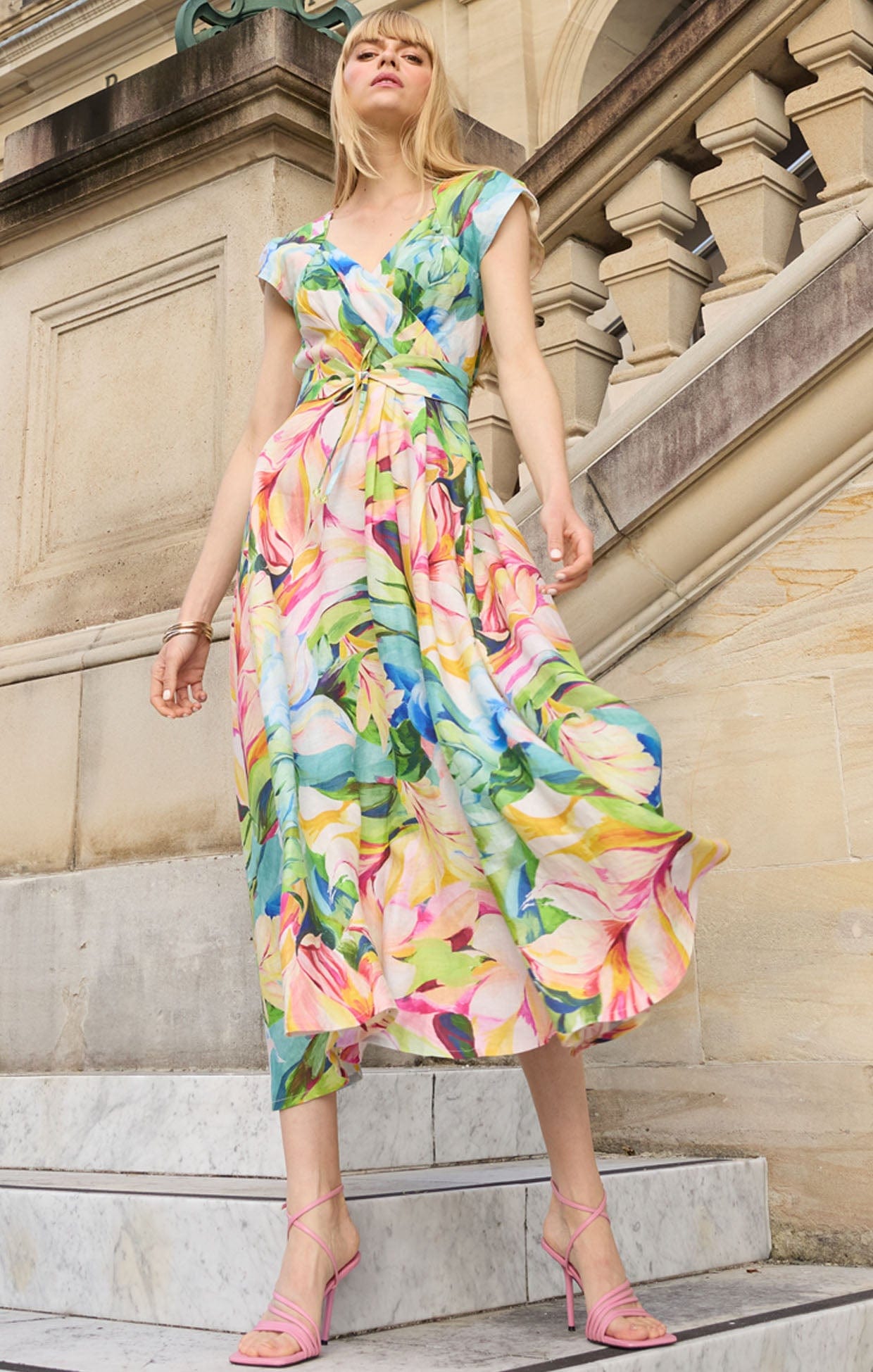 Dahlia Printed Linen Midi Dress in Floral - SACHA DRAKE