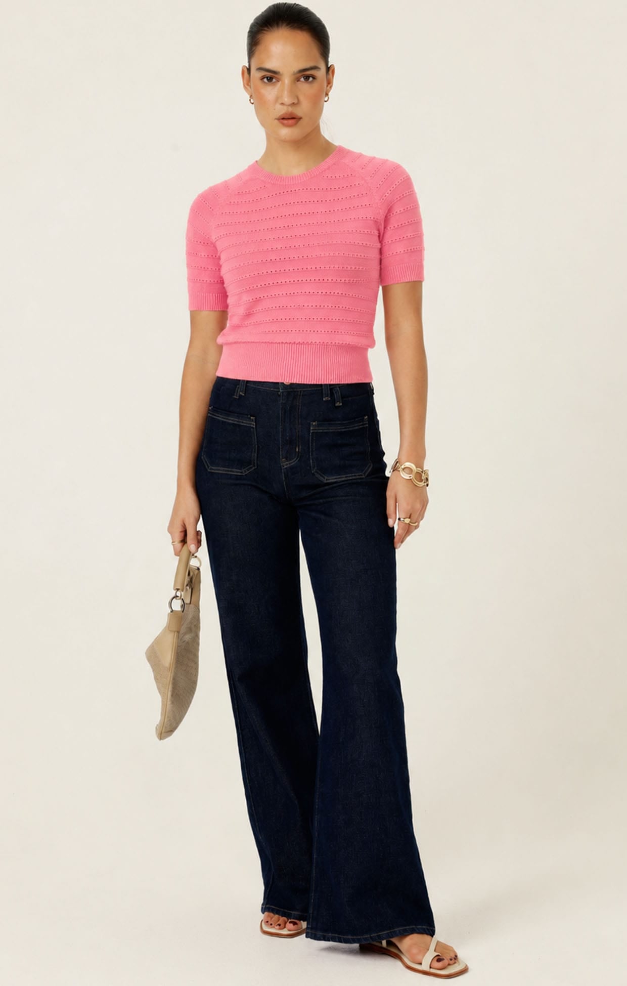 Knitwear EYELET KNIT TOP IN MELON