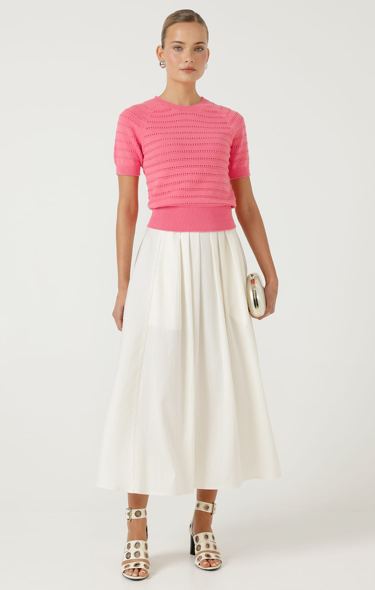 Knitwear EYELET KNIT TOP IN MELON