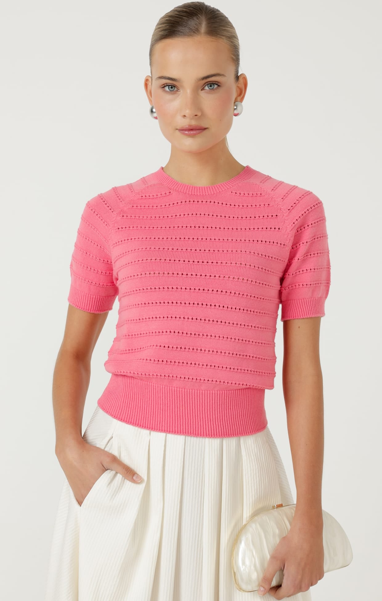 Knitwear EYELET KNIT TOP IN MELON