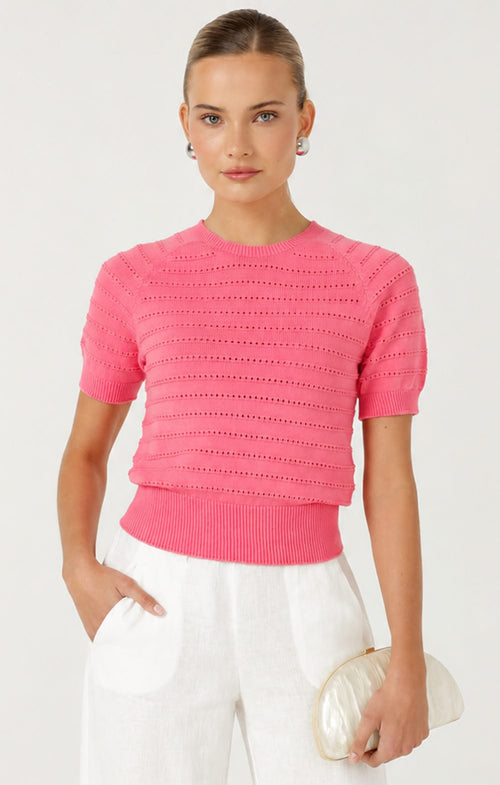 Knitwear EYELET KNIT TOP IN MELON