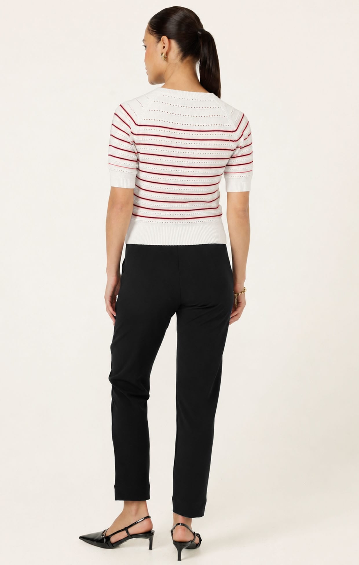 Knitwear EYELET STRIPE KNIT TOP IN WHITE AND RED