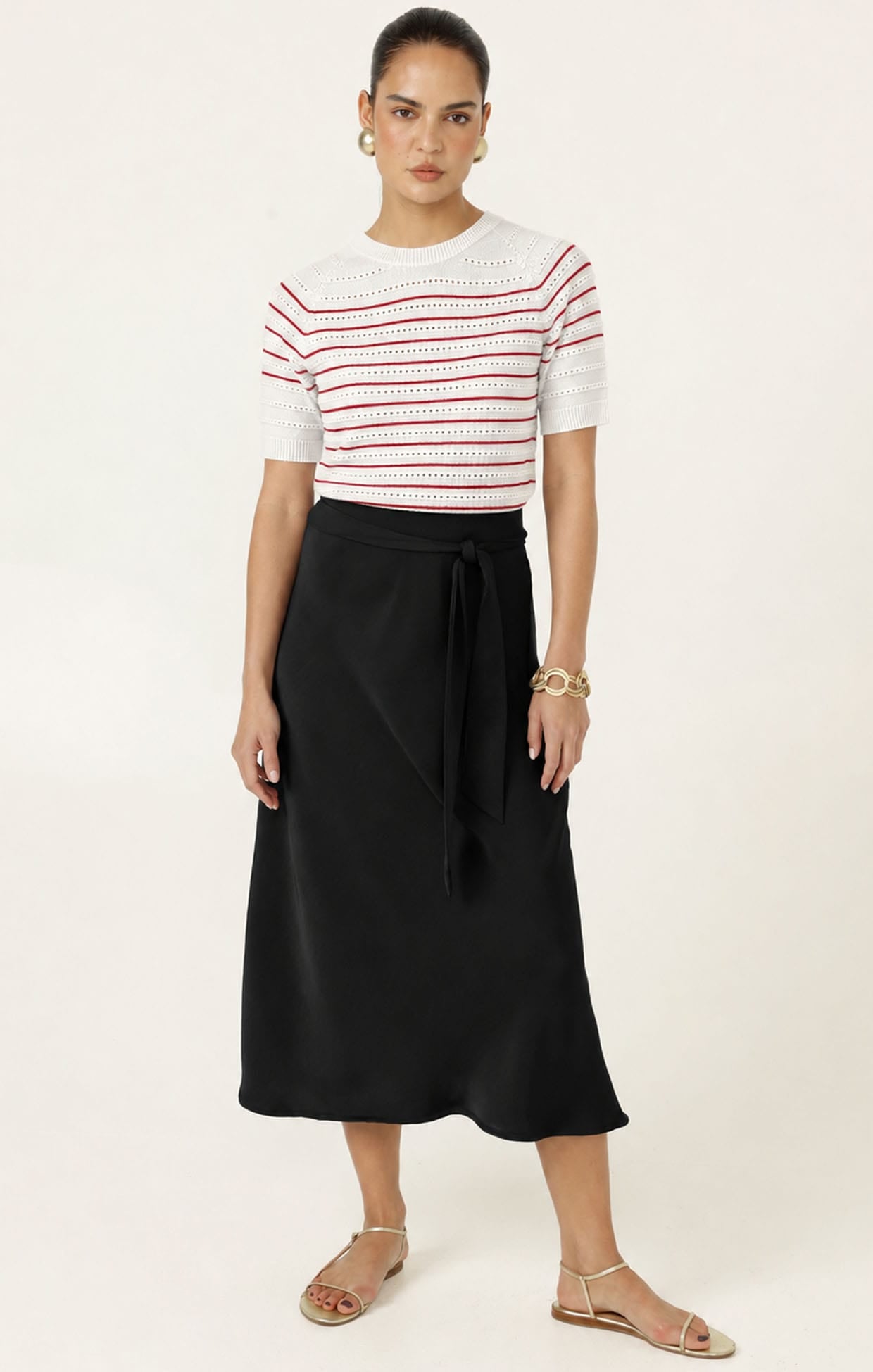 Knitwear EYELET STRIPE KNIT TOP IN WHITE AND RED