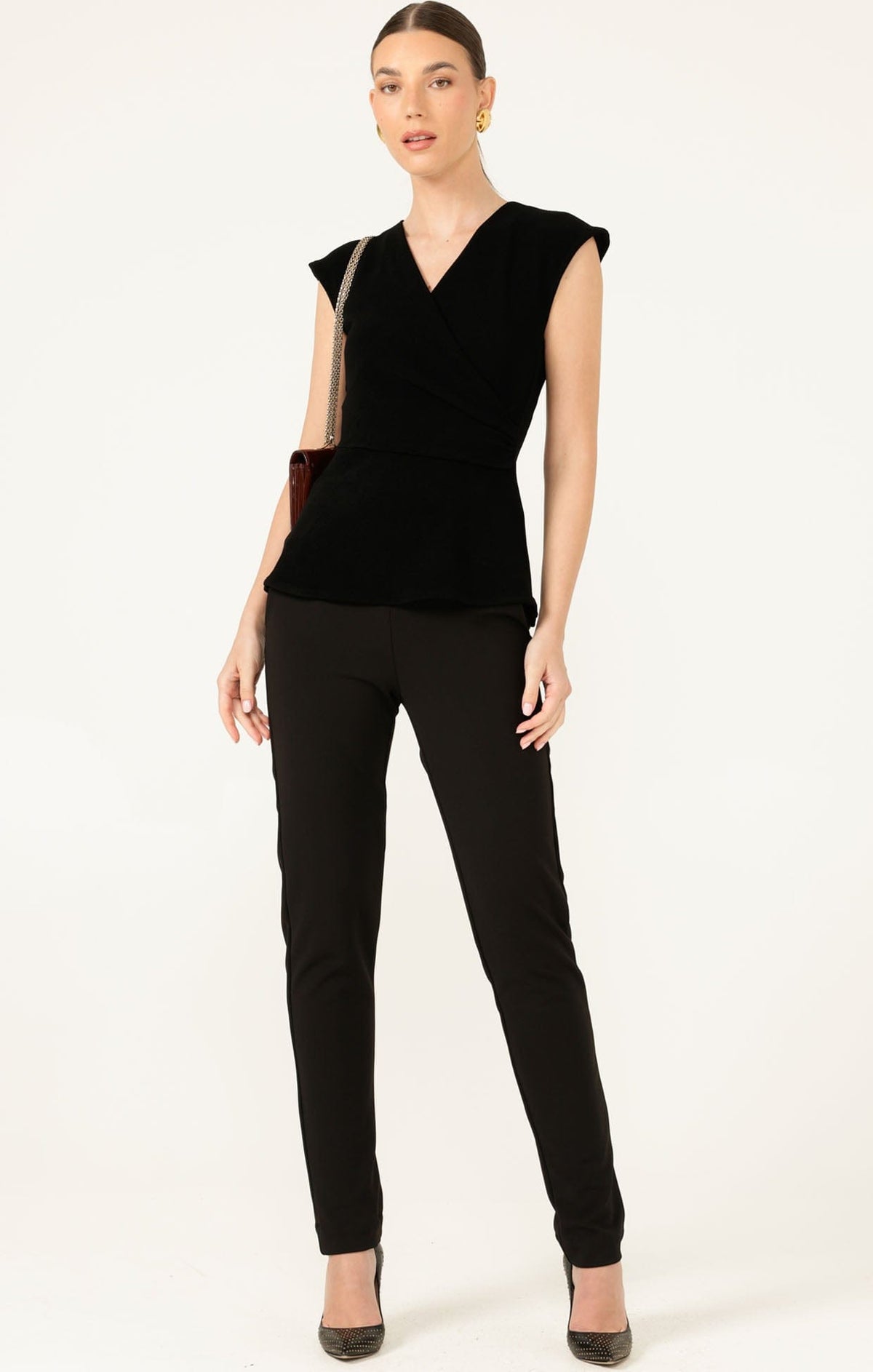 Tops FAUX WRAP PEPLUM TOP