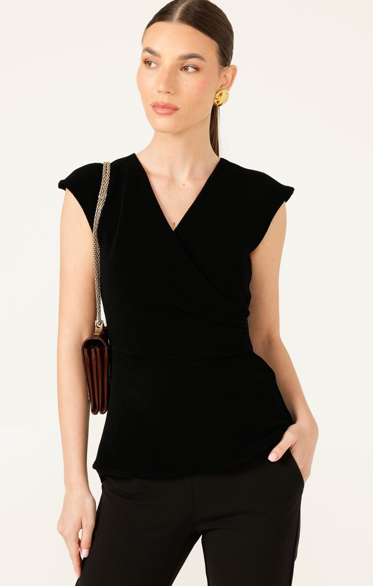 Tops FAUX WRAP PEPLUM TOP