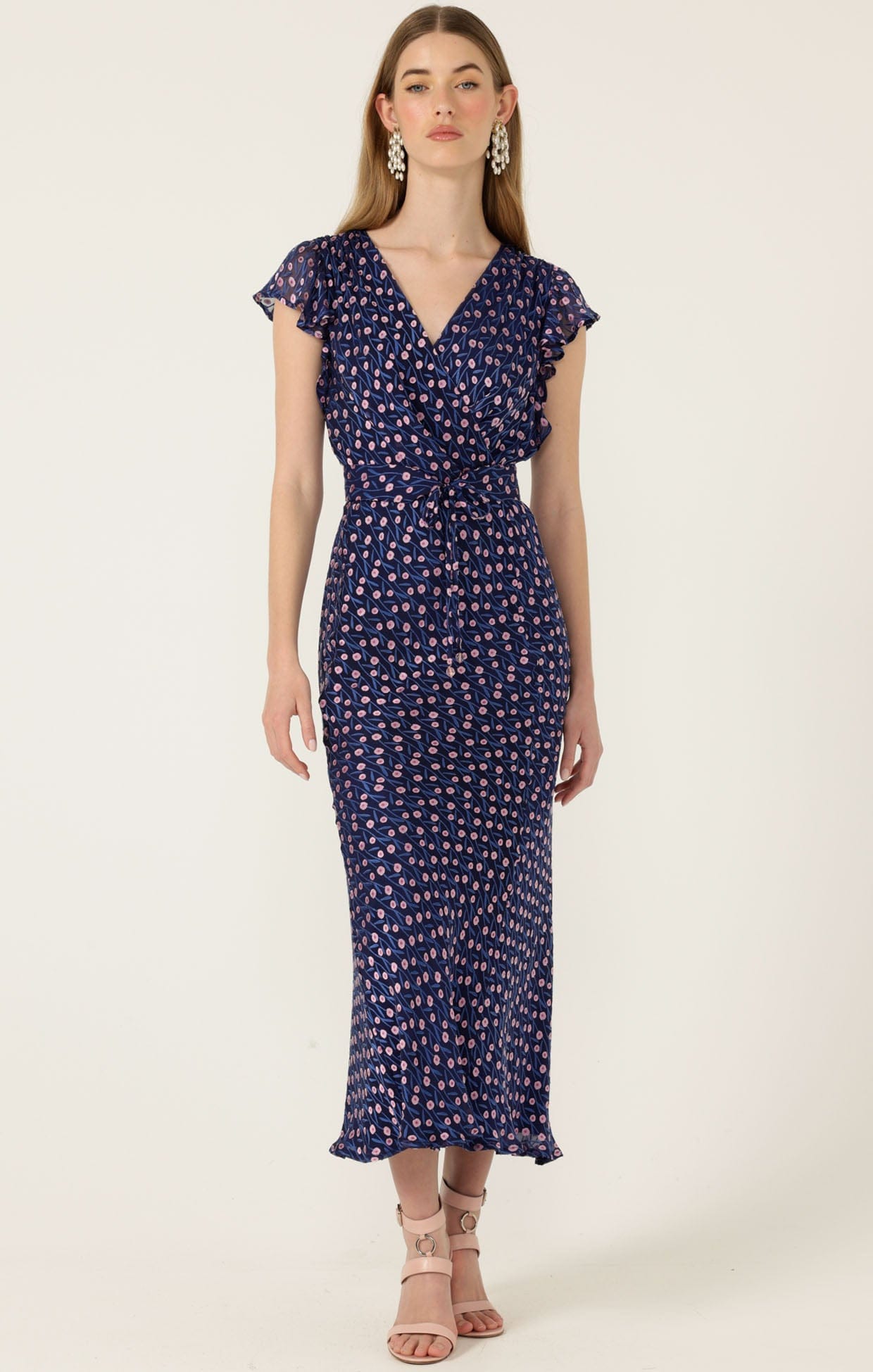 Dresses FLEUR DE LYS MIDI DRESS IN INDIGO PINK POPPY
