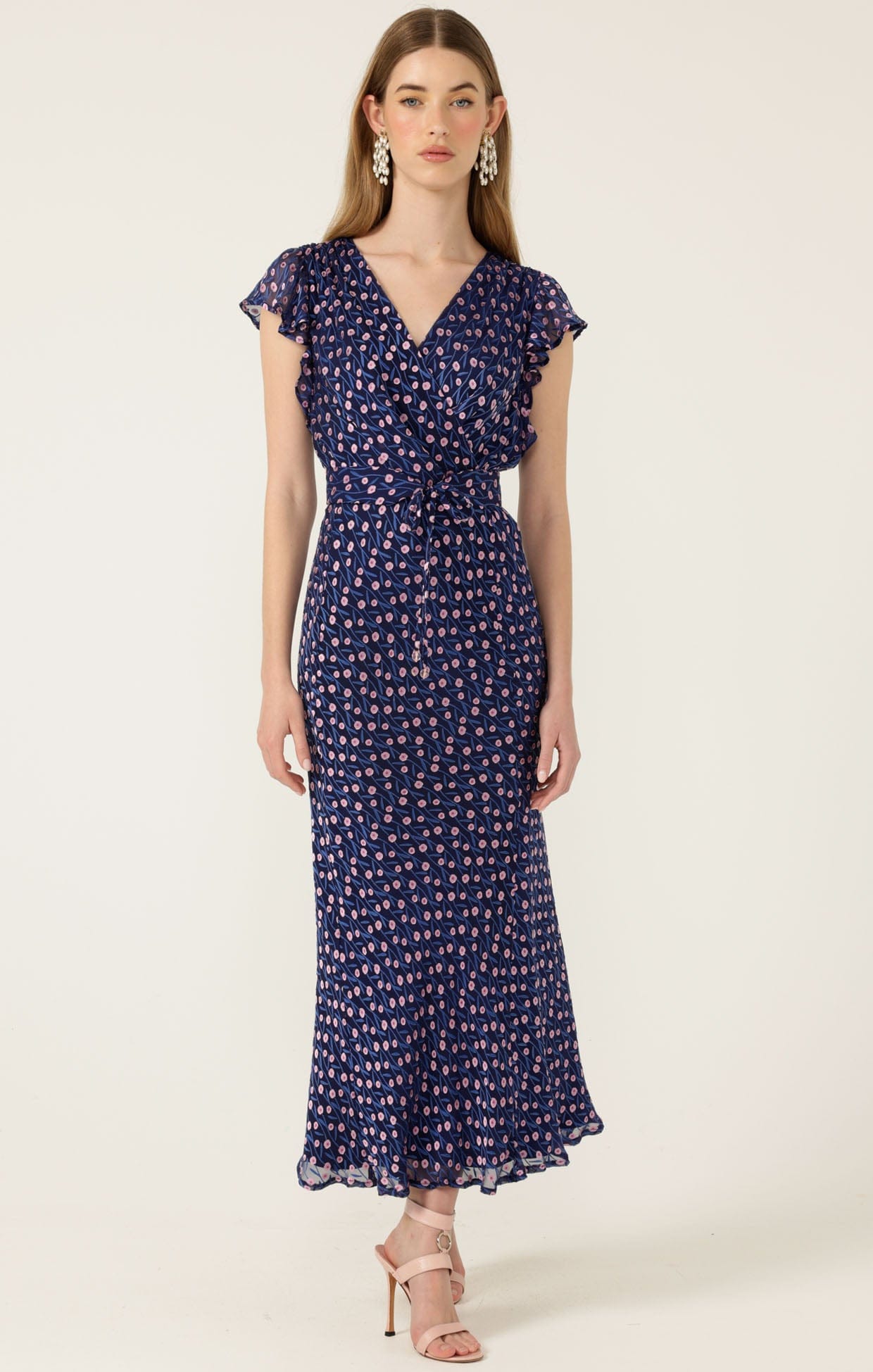 Dresses FLEUR DE LYS MIDI DRESS IN INDIGO PINK POPPY