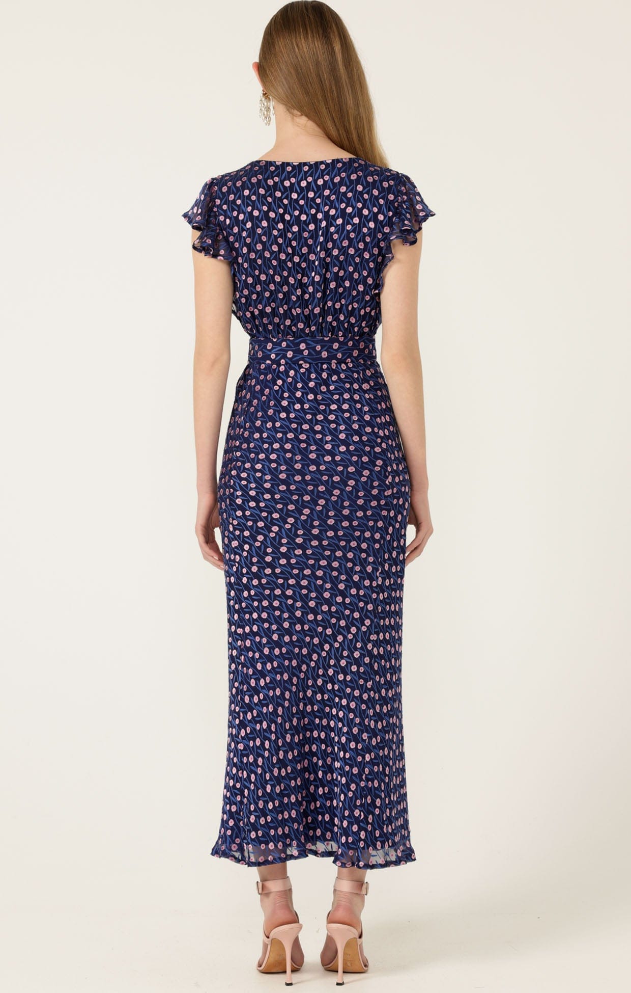 Dresses FLEUR DE LYS MIDI DRESS IN INDIGO PINK POPPY