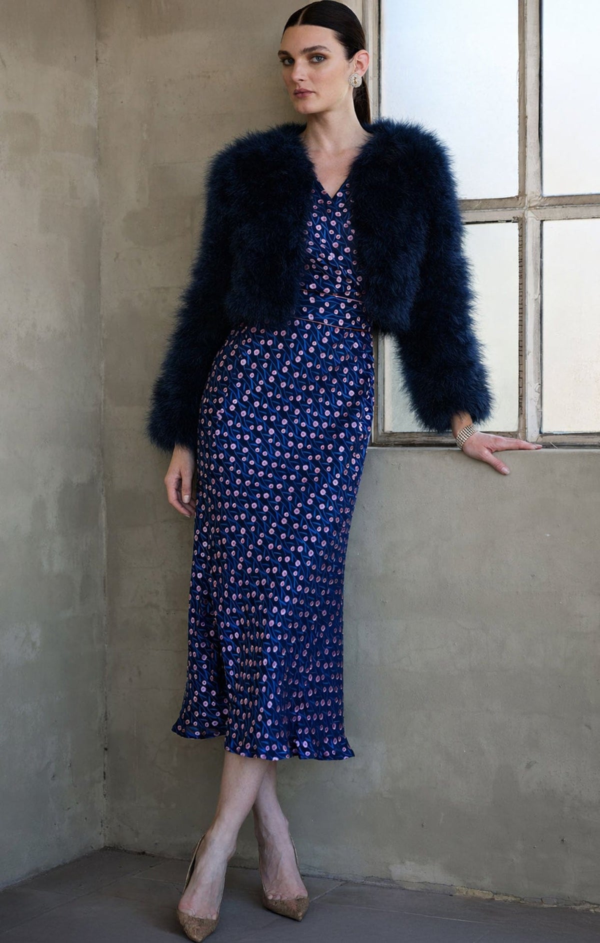 Dresses Events FLEUR DE LYS MIDI DRESS IN INDIGO PINK POPPY