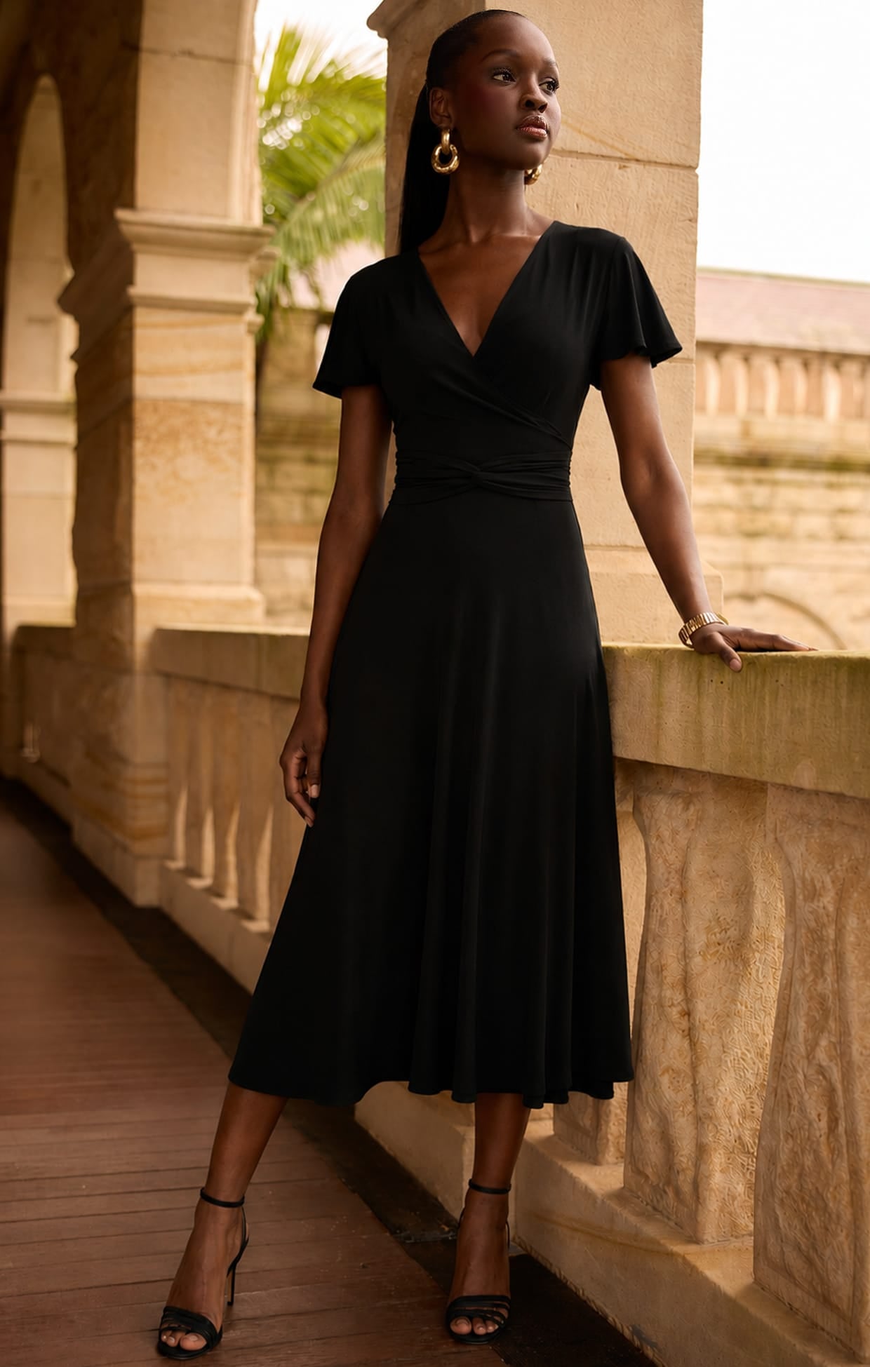 black formal wrap dress Flute Sleeve Reverse in Aileen Princess Tiana - Blue Curated in our premium White/Flowers:Size 12