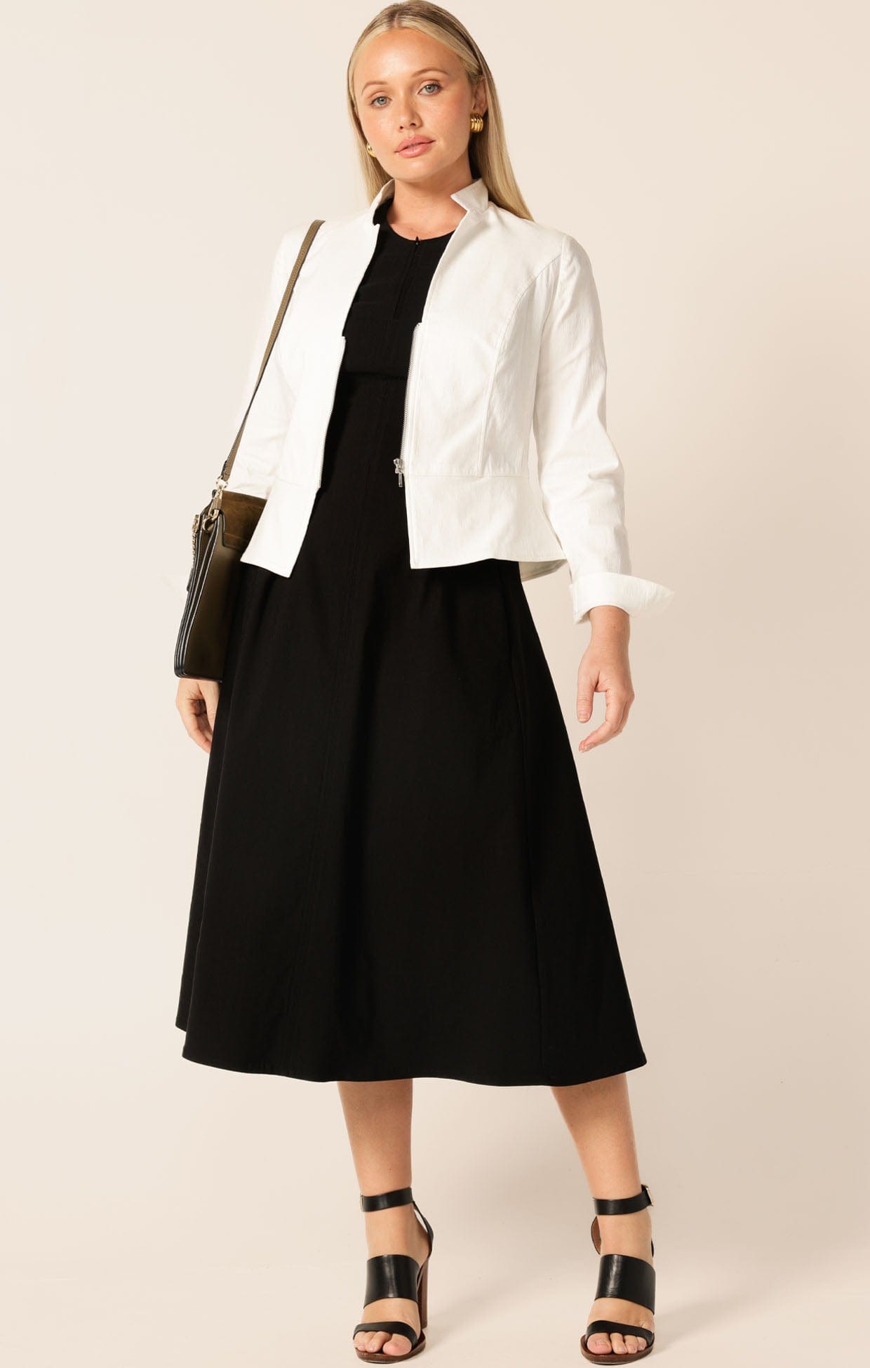 Jackets Multi Occasion FRONT ZIP PEPLUM JACKET IN WHITE