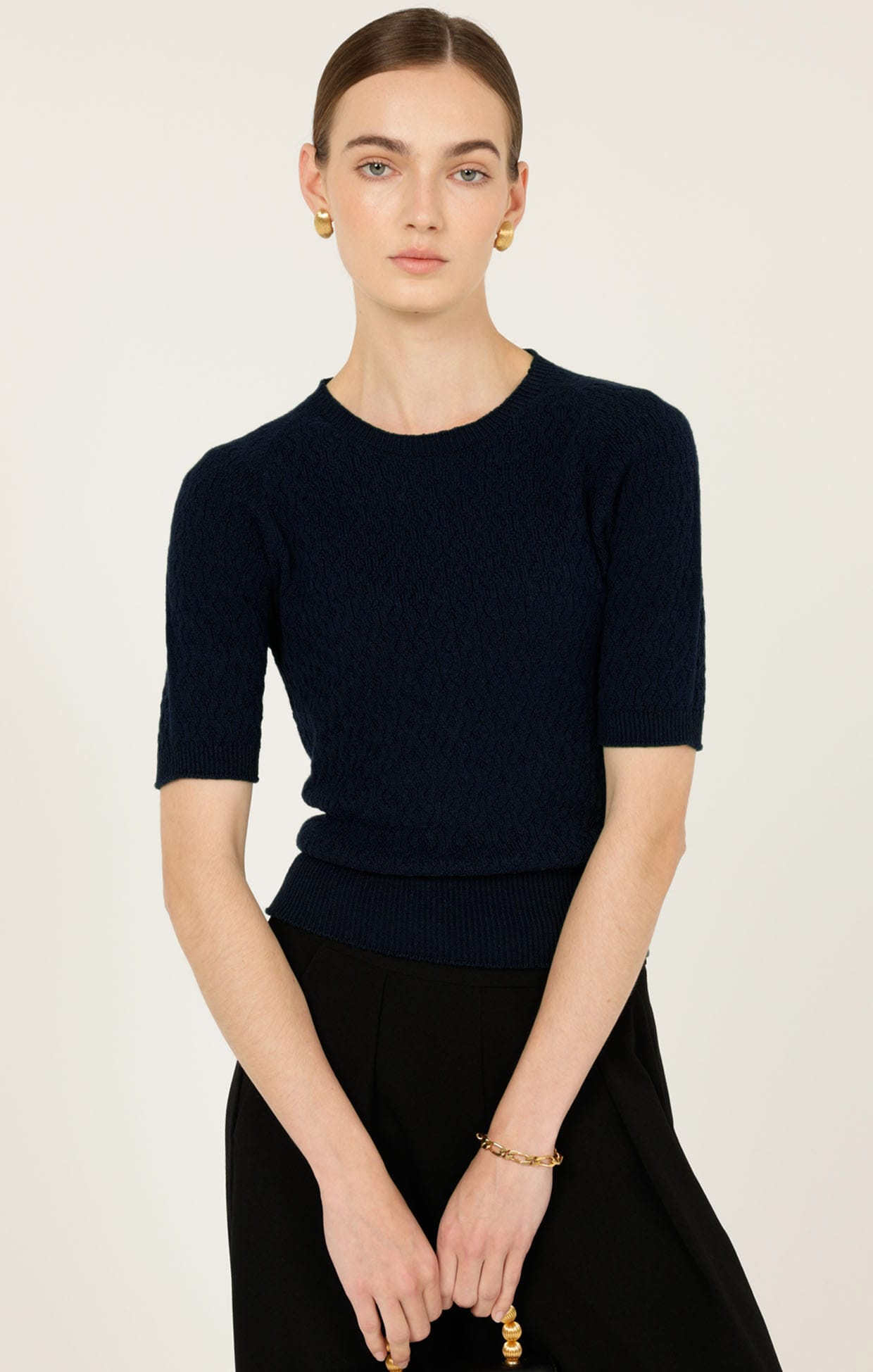 Knitwear SHORT SLEEVE GROVE KNIT TOP IN NAVY