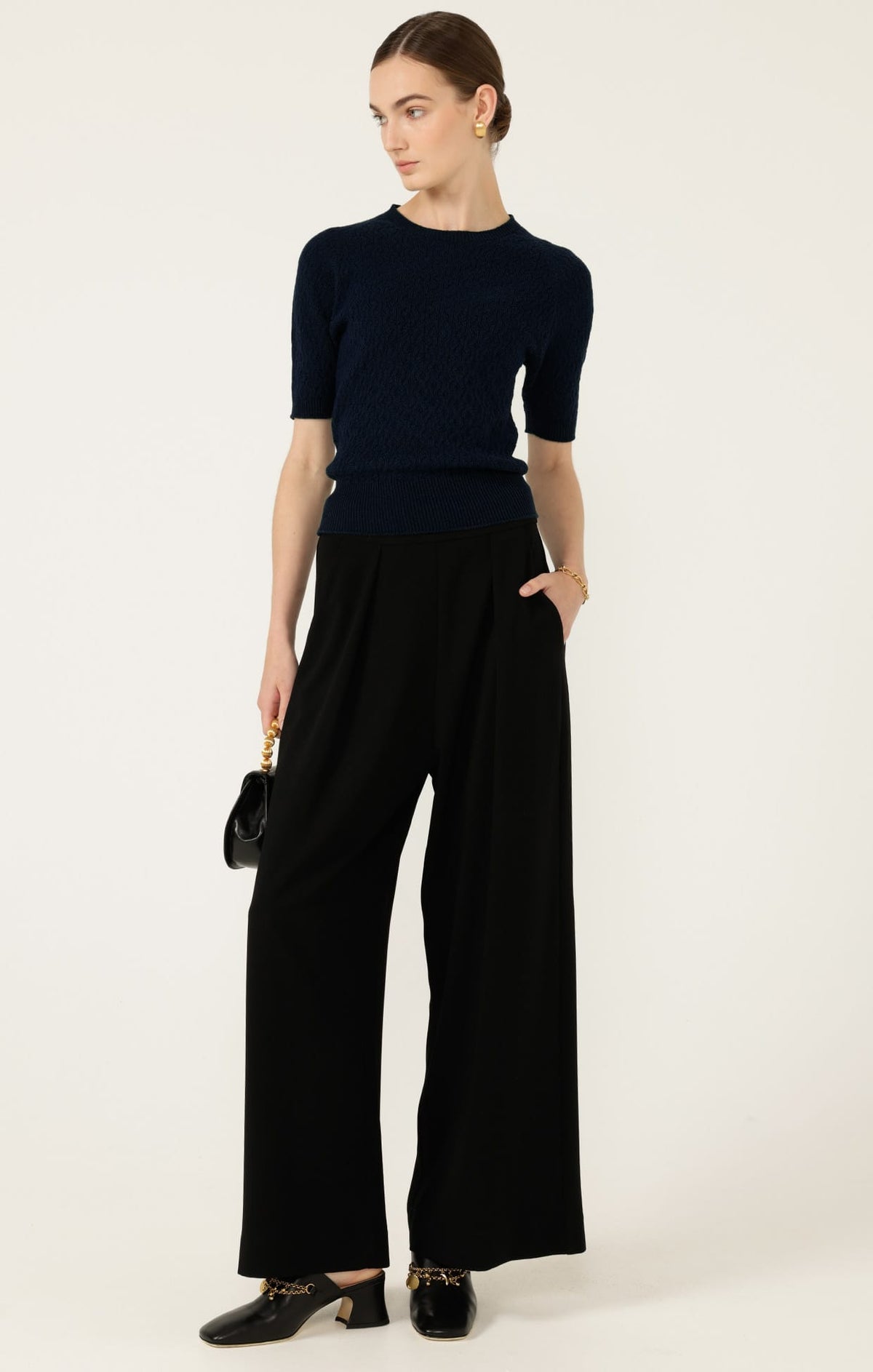 Knitwear SHORT SLEEVE GROVE KNIT TOP IN NAVY