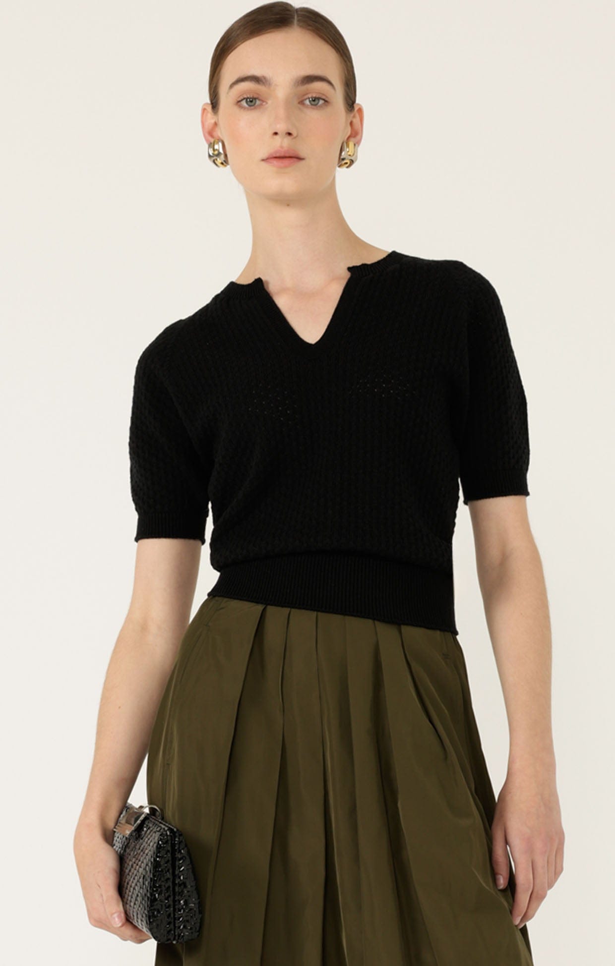 Knitwear HENLEY KNIT TOP IN BLACK