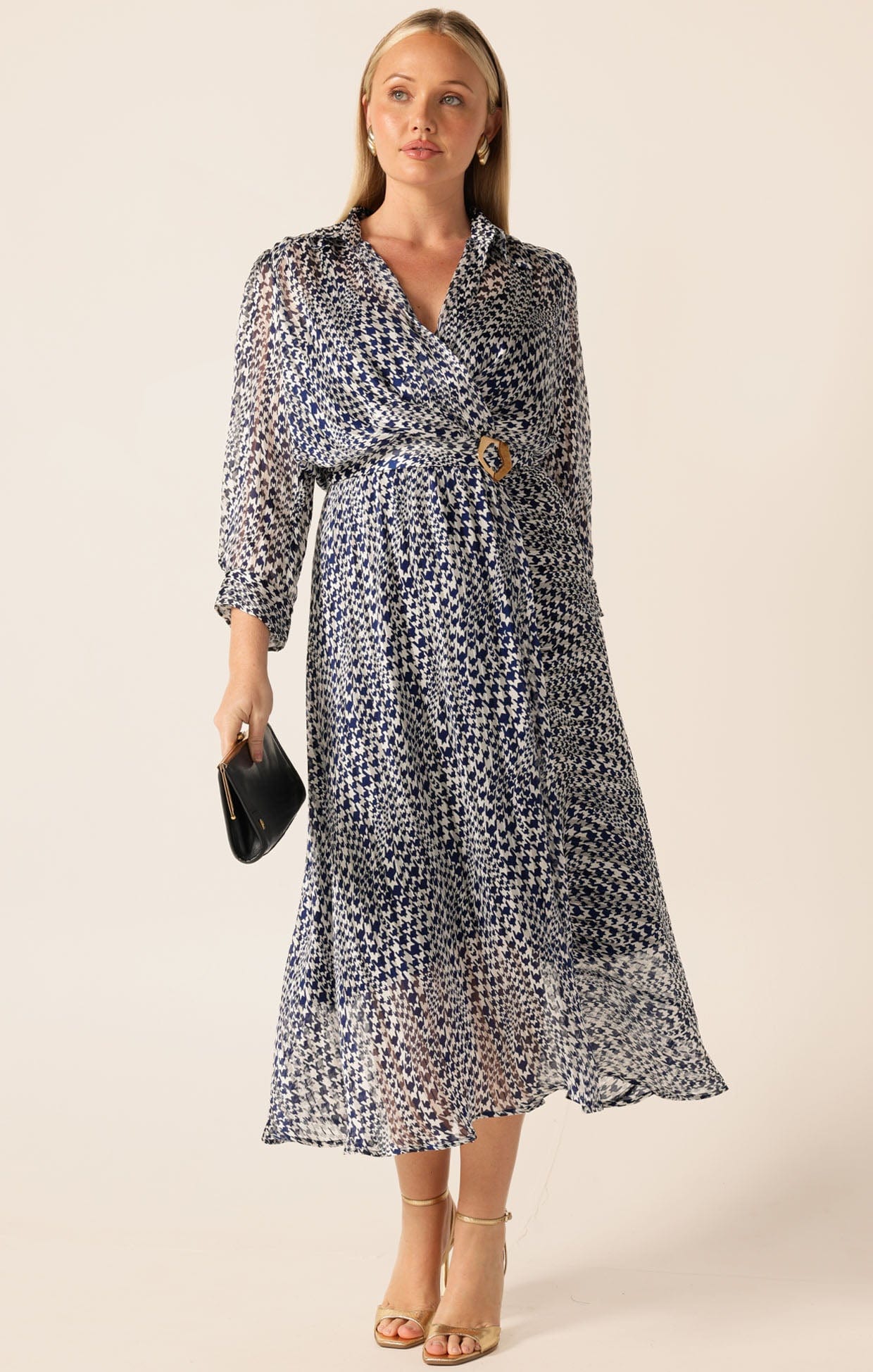 Dresses HERRINGBONE DRESS IN NAVY WHITE CHECK